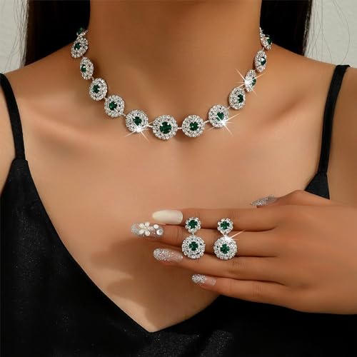 H: green necklace earrings set