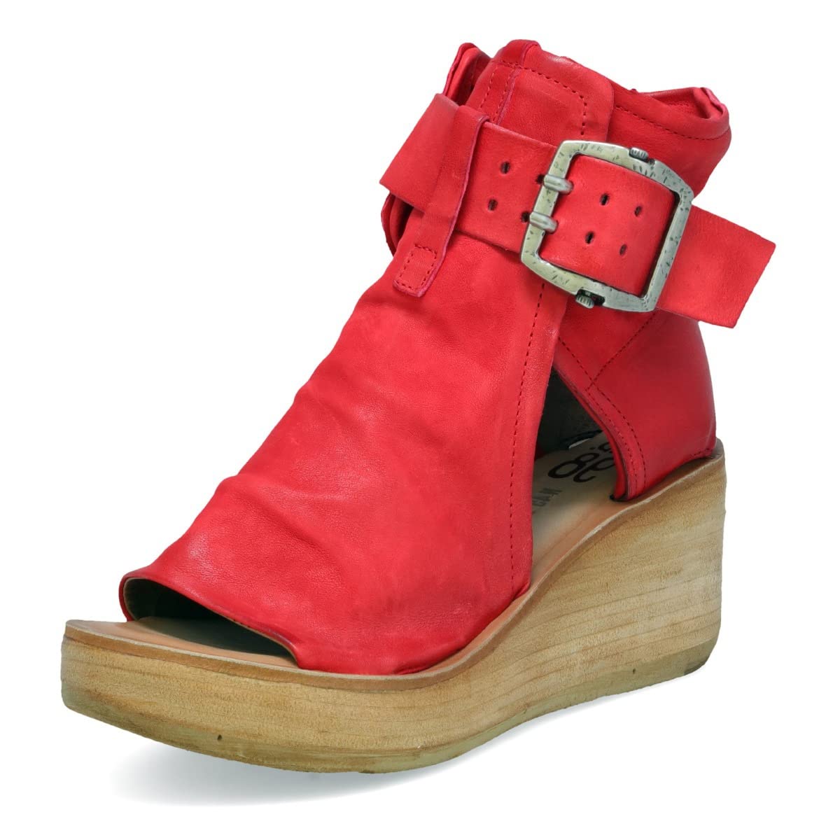 A.S.98 Women's Leather Wedge Sandals with Side Buckle - Comfortable Peep Toe Summer Sandals for Casual Outings, Beach, and Date Nights