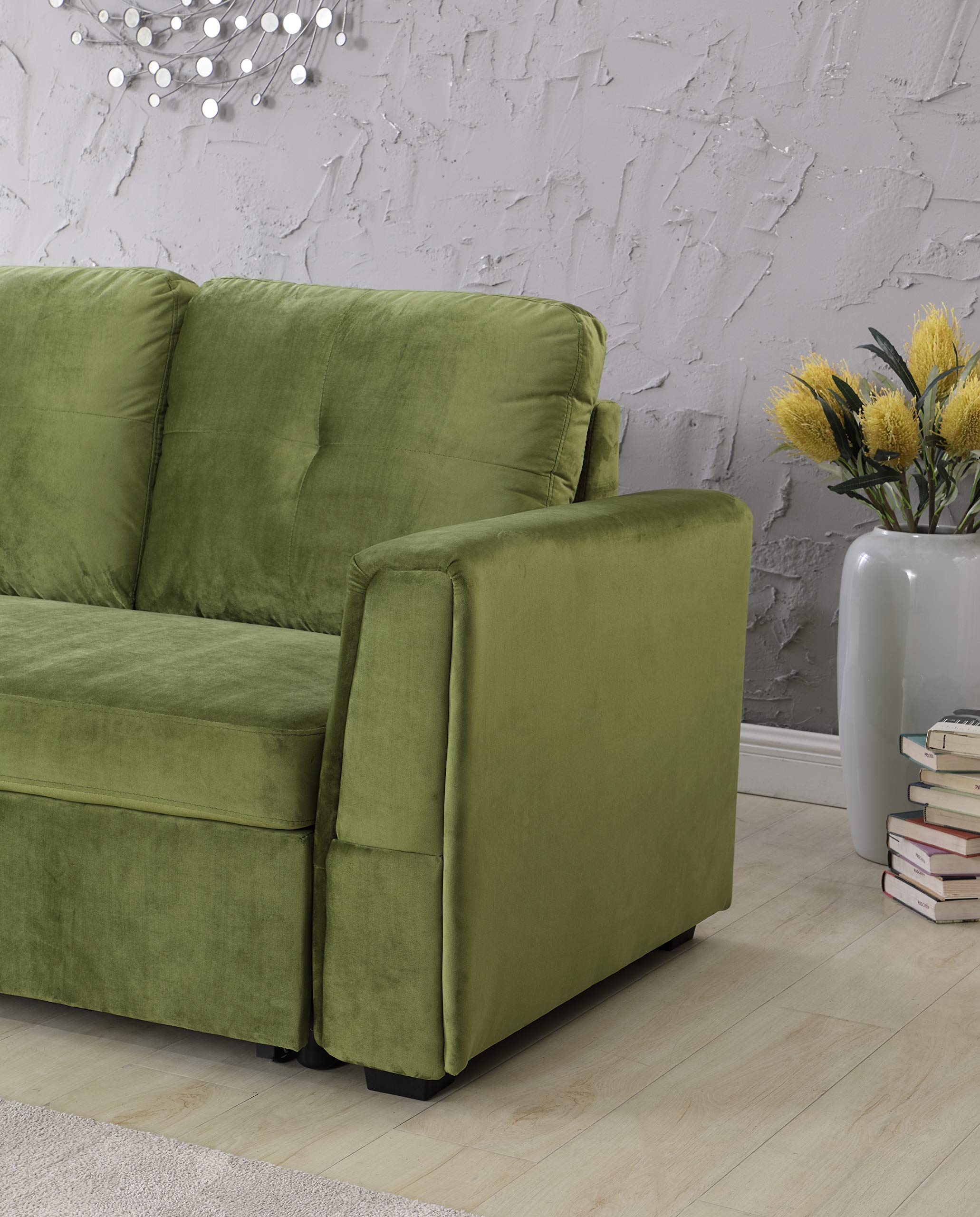 Velvet Reversible L-Shaped Sectional Sofa Bed with Storage - Twin Size Sleeper Sofa for Living Room, 91