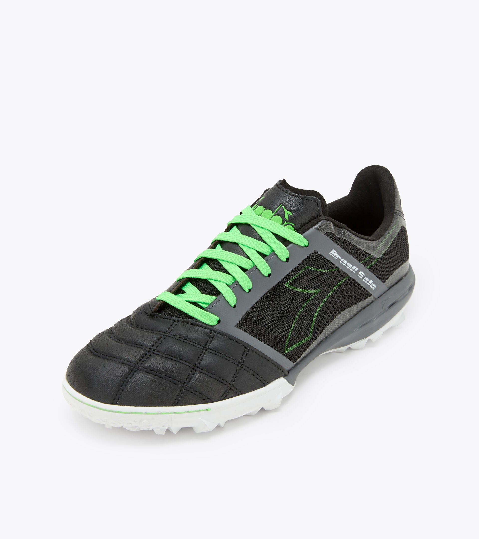 Diadora Brazil Sala TF Turf Soccer Shoes for Men - Black/Green Fluo - Indoor & Outdoor Soccer Cleats for Artificial Grass & Turf Fields