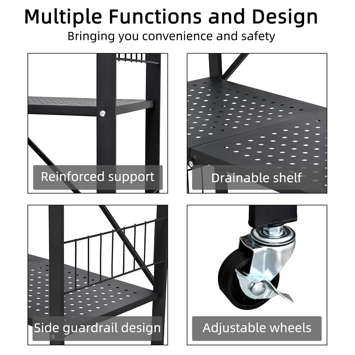 5-Tier Metal Folding Storage Shelves with Wheels - Heavy Duty Collapsible Shelving Unit, No Assembly Rolling Shelf for Garage, Kitchen, Pantry, Laundry Room & Closet Organization