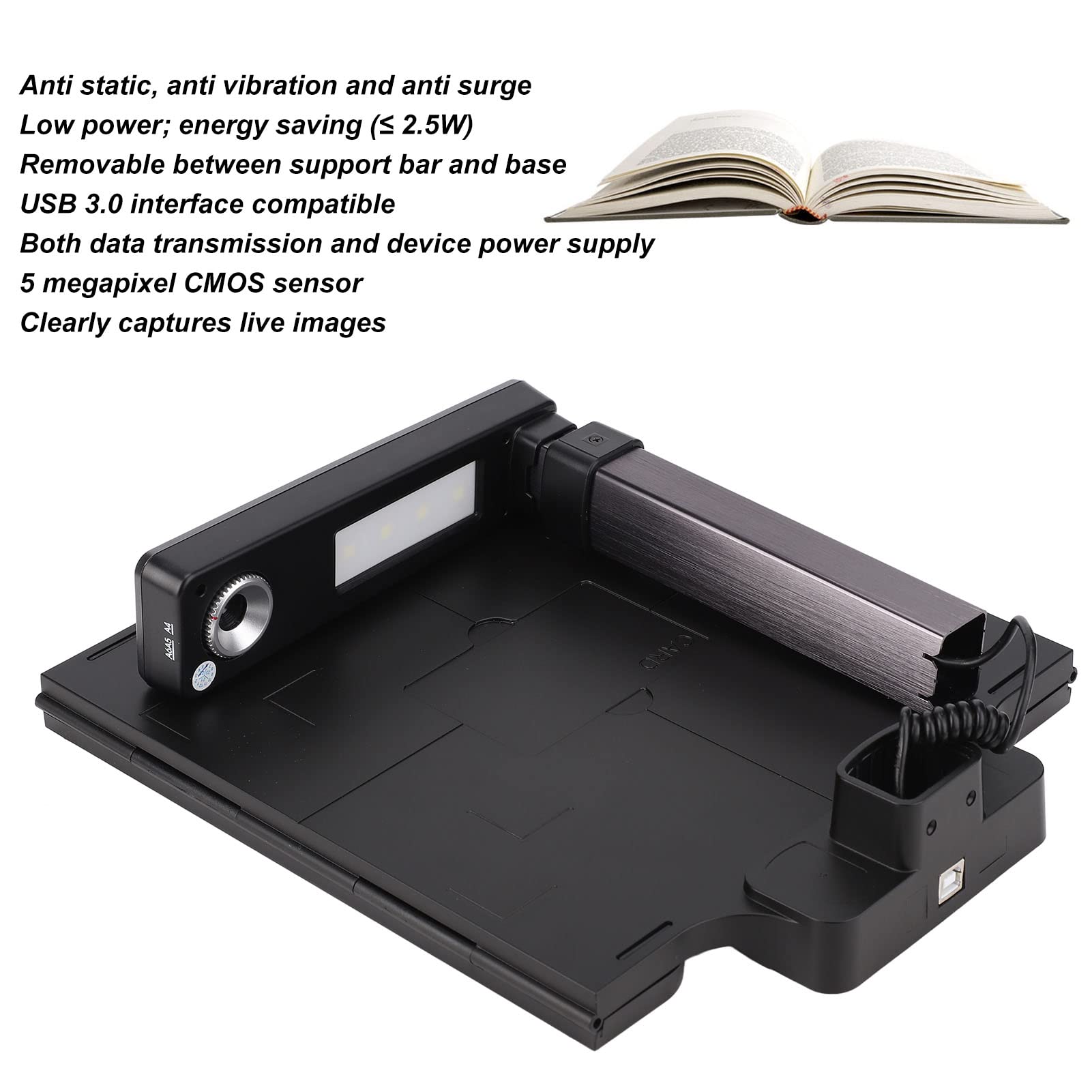 5MP Portable USB Document Scanner with LED Light - A4 Size, Barcode Recognition & PDF Conversion | Home, Office & Classroom Use for Teachers, Students & Administrators | ID Card, Picture Book & Document Scanning