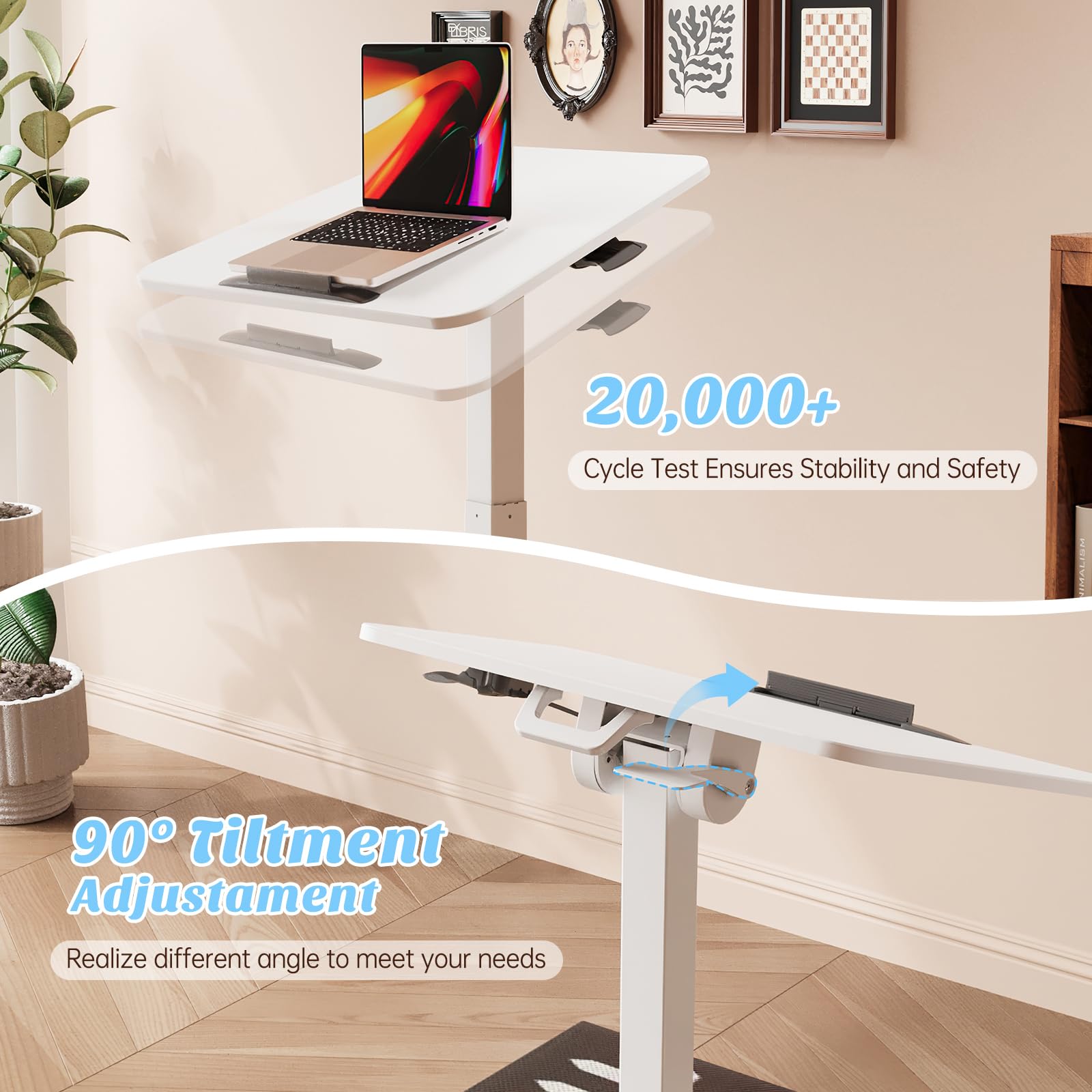 Foldable Mobile Standing Desk with Wheels - 90° Adjustable Tilt & Height, Portable Laptop Workstation for Home Office | White | Ideal for Remote Work, Small Spaces & Ergonomic Computing