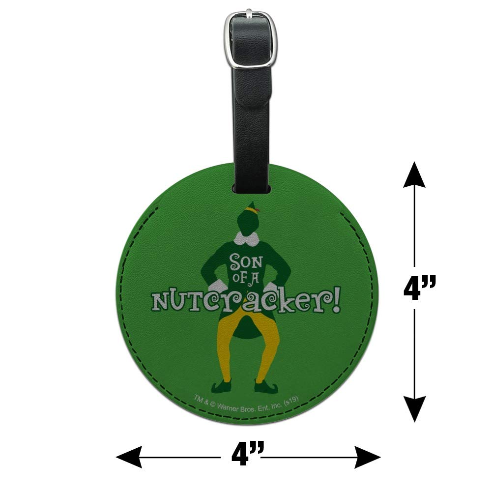 Elf Movie Son of a Nutcracker! Leather Luggage Tag - Round Carry-On ID Tag for Suitcases, Backpacks & Travel Bags - Perfect for Christmas Gifts, Holiday Travel & Movie Fans