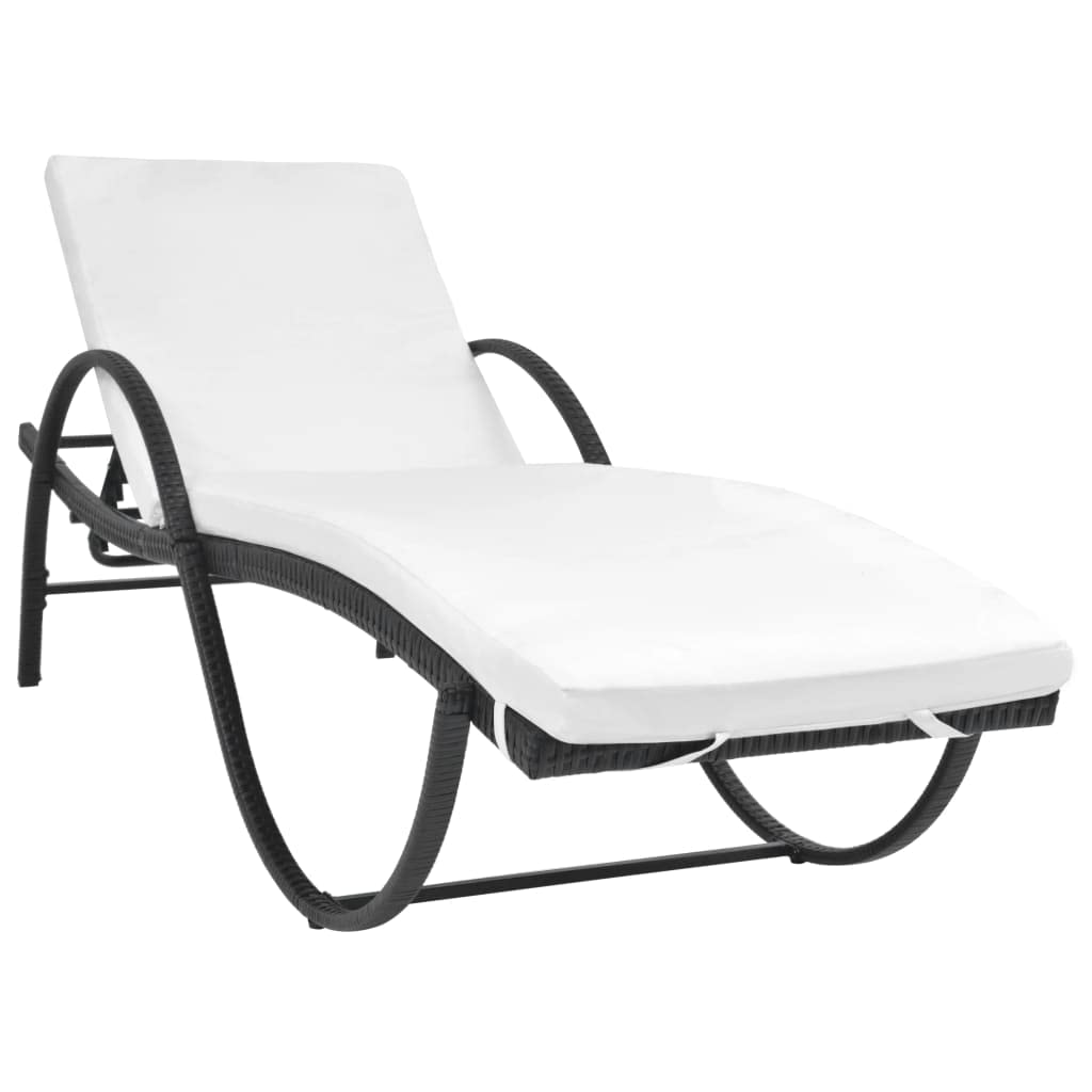 Sun Lounger Chair Outdoor - Adjustable Beach Lounge Chair with Cushion, Poly Rattan Black - Perfect for Poolside, Balcony, Backyard & Beach Relaxation