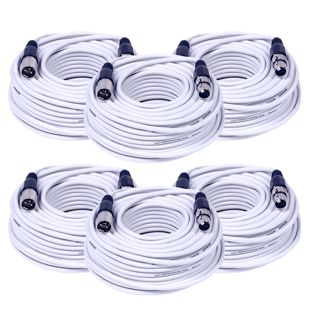 Seismic Audio 6-Pack 100ft XLR Microphone Cables - Professional Balanced Audio Cords for Studio, Live Performance & Podcasting (SAXLX-100White6)