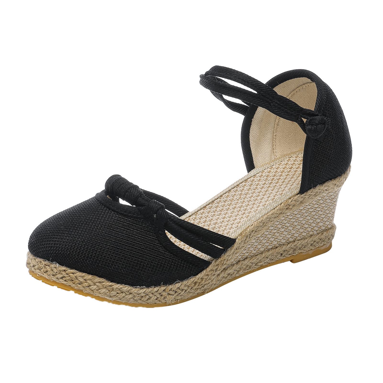 Women's Braided Buckle Linen Wedge Sandals - Breathable Platform Sandals for Summer | Fashionable & Versatile Flat Sandals for Beach, Vacation & Casual Outfits