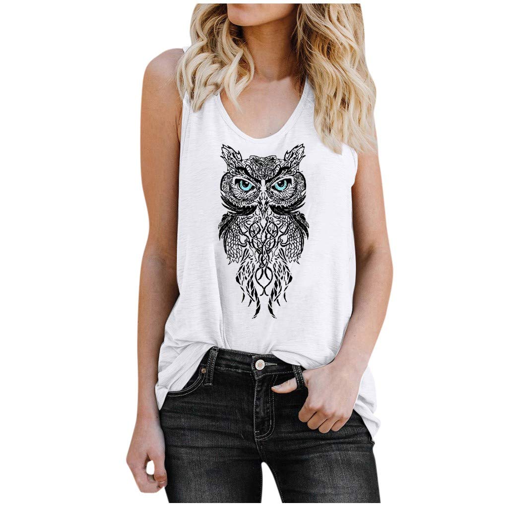 Owl Print Women's Casual O-Neck Blouse - Plus Size Tops for Summer