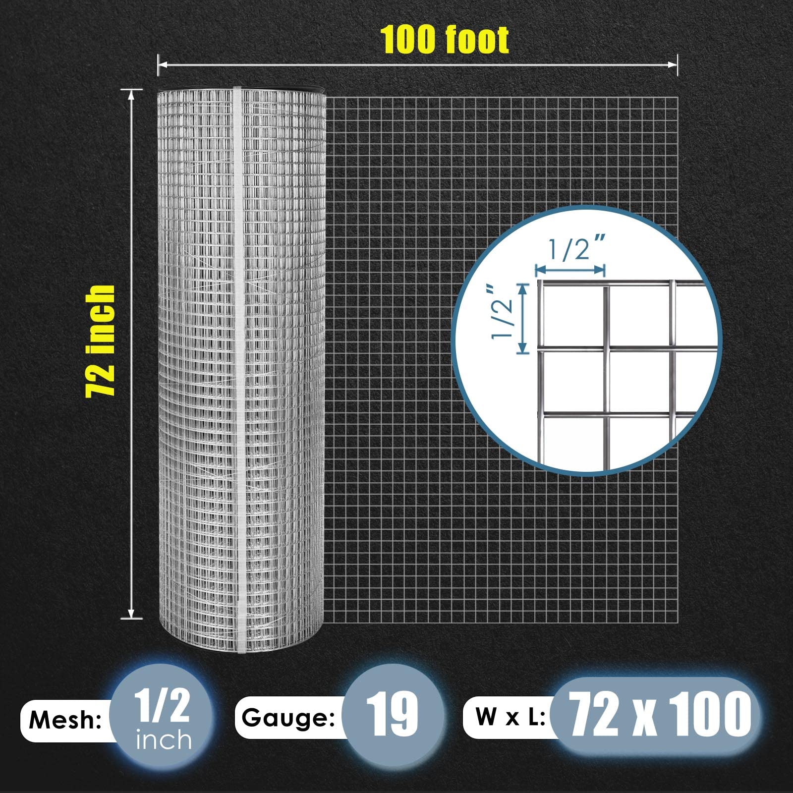 GoldPeak 1/2 Inch 19 Gauge Welded Wire Mesh Roll - 6ft x 100ft Hardware Cloth for Chicken Coop, Garden Fencing, Rabbit Protection, Tree Guards & Rodent Control | Durable Metal Fencing for Poultry Runs, Vegetable Gardens & Landscape Protection