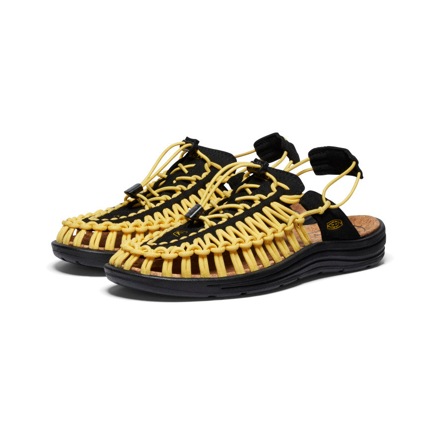 KEEN UNEEK II CONVERTIBLE Sandals for Men & Women - All Black/Keen Yellow - Lightweight Hiking & Water Shoes for Outdoor Adventures, Travel & Beach Walking