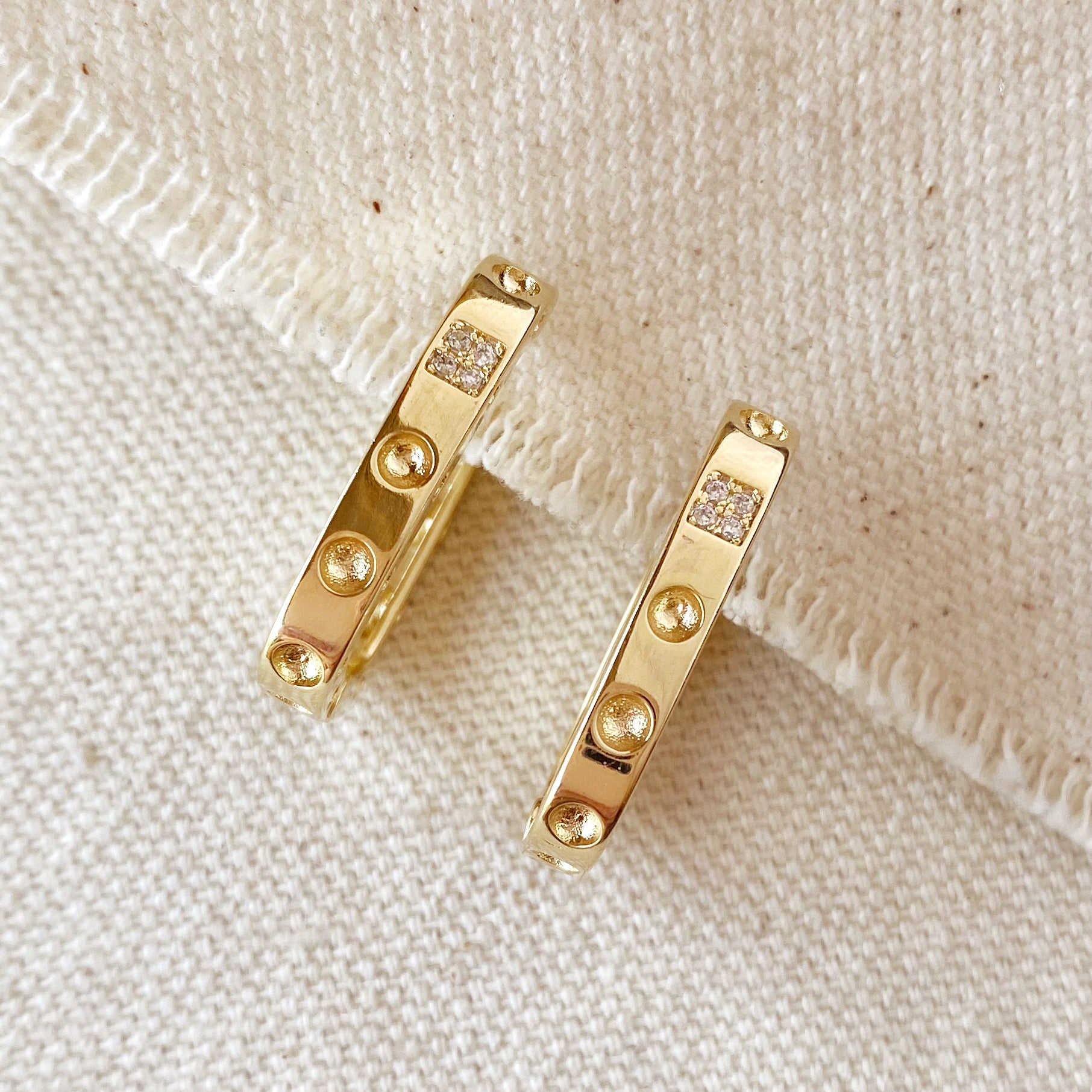 18K Gold Filled Large Rectangular Clicker Hoop Earrings with Cubic Zirconia - Elegant Dangle Earrings for Women - Perfect for Parties, Weddings & Everyday Wear