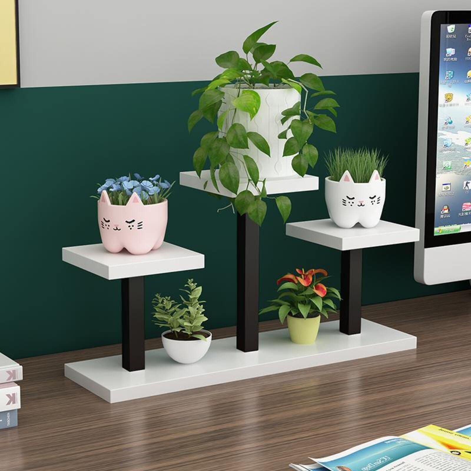 Colorful Wood Mini Tabletop Succulent Plant Stand - Decorative Desktop Rack for Succulents, Cacti, Herbs & Small Plants (24x18x45cm) - Perfect for Home, Office & Garden Decor