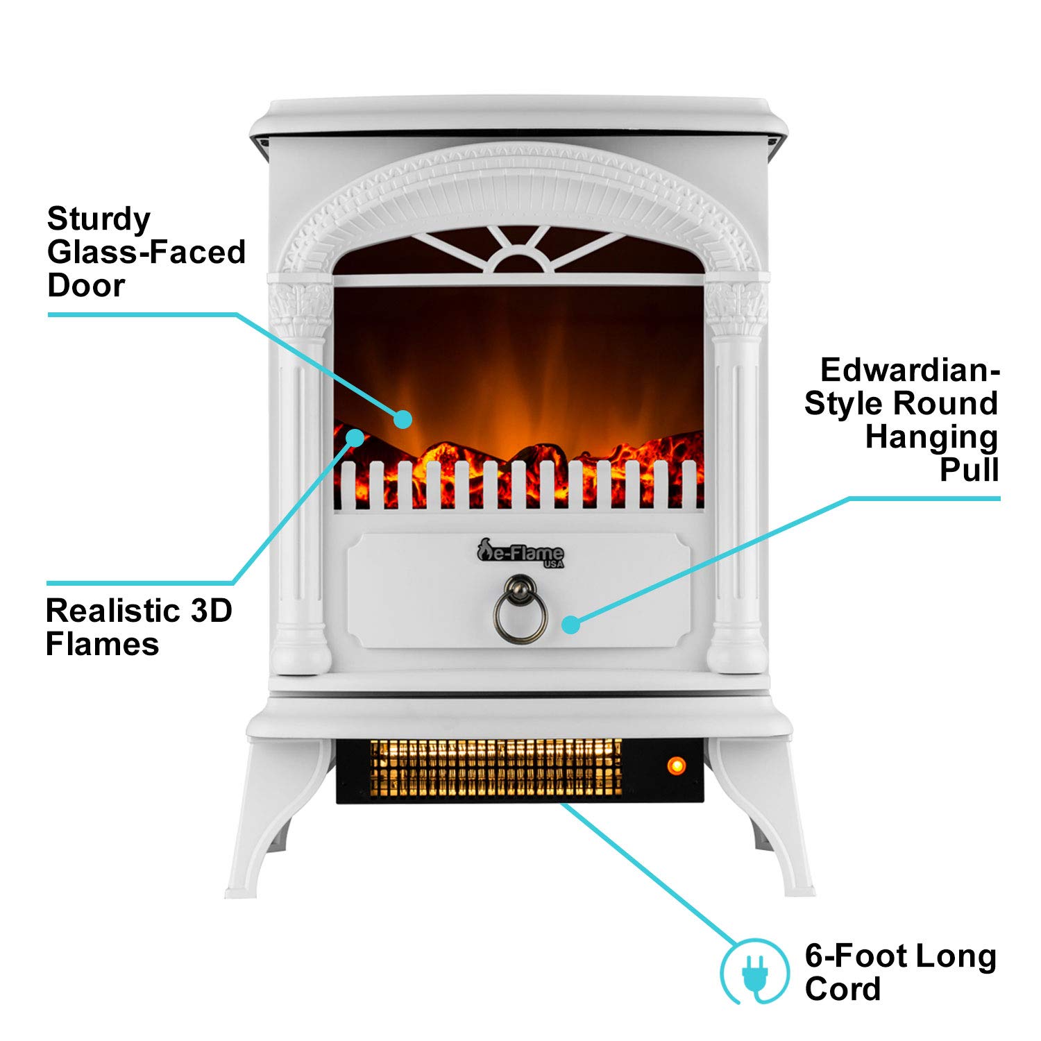 Hamilton Indoor Compact Freestanding Electric Fireplace Heater with Realistic 3D Wood Burning Flame - Winter White - Perfect for Living Room, Bedroom & Office Heating