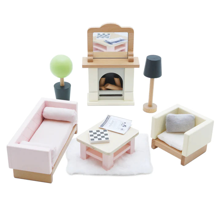 Miniature Wooden Dollhouse Furniture Set - Living Room Decor for 12
