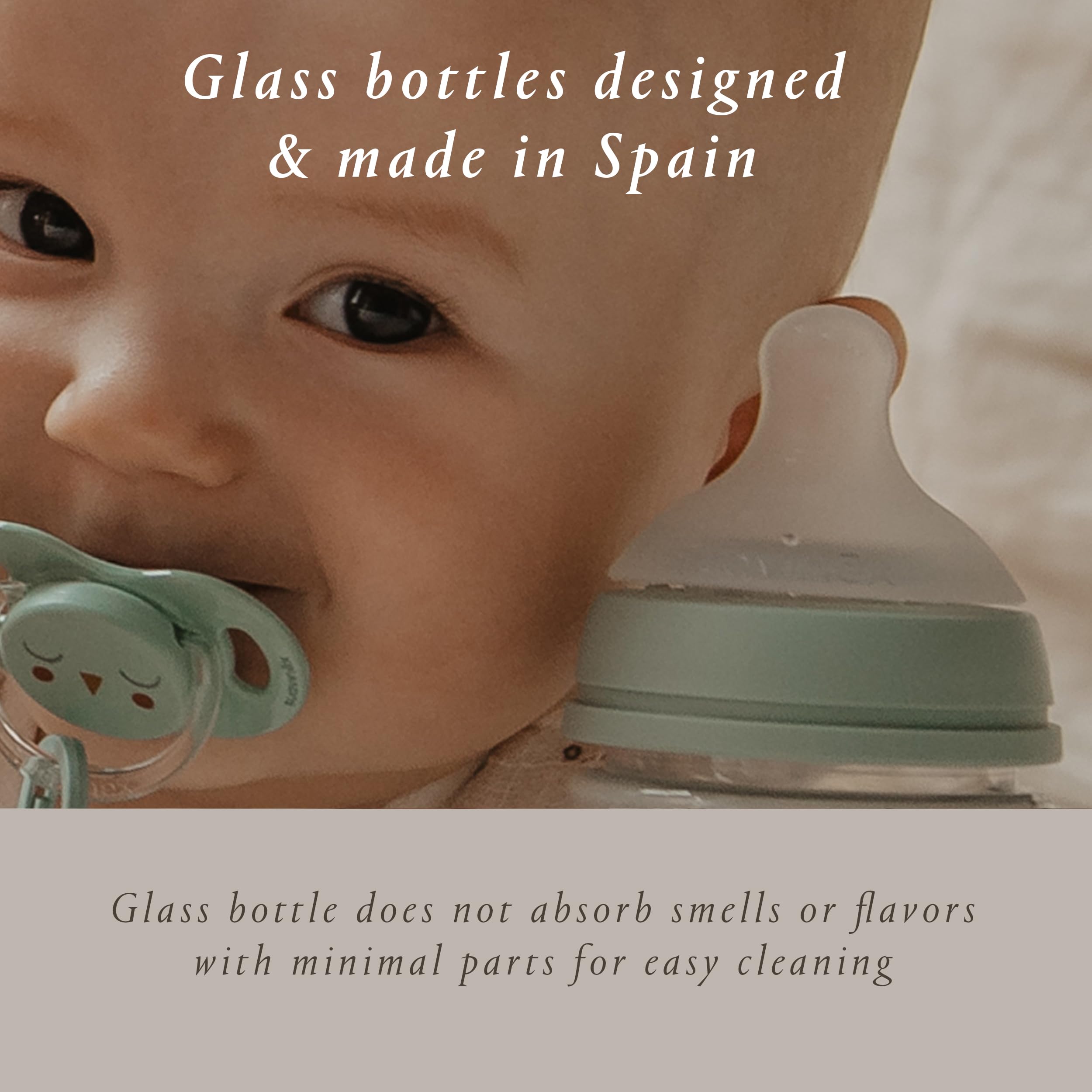 Suavinex Bonhomia Glass Baby Bottle with SX PRO Silicone Nipple - Anti Colic, Breastfeeding Friendly, 3 Pack (Pink/Beige) - Perfect for Newborns, Infants & Travel Feeding