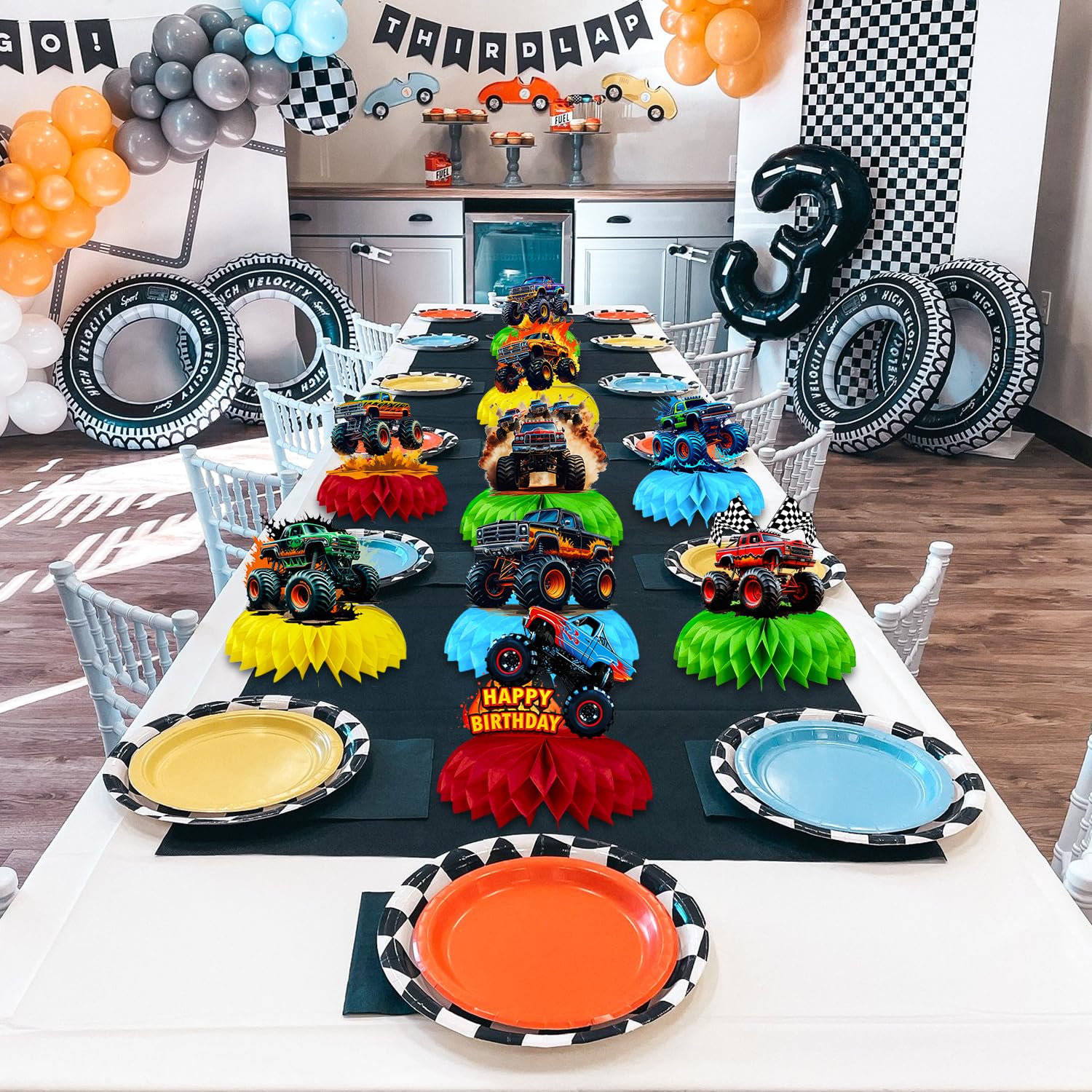 9 Pcs Monster Truck Centerpieces for Birthday Party Decorations - Monster Truck Table Decor, Party Supplies for Kids - Perfect for Themed Parties, Baby Showers & Events