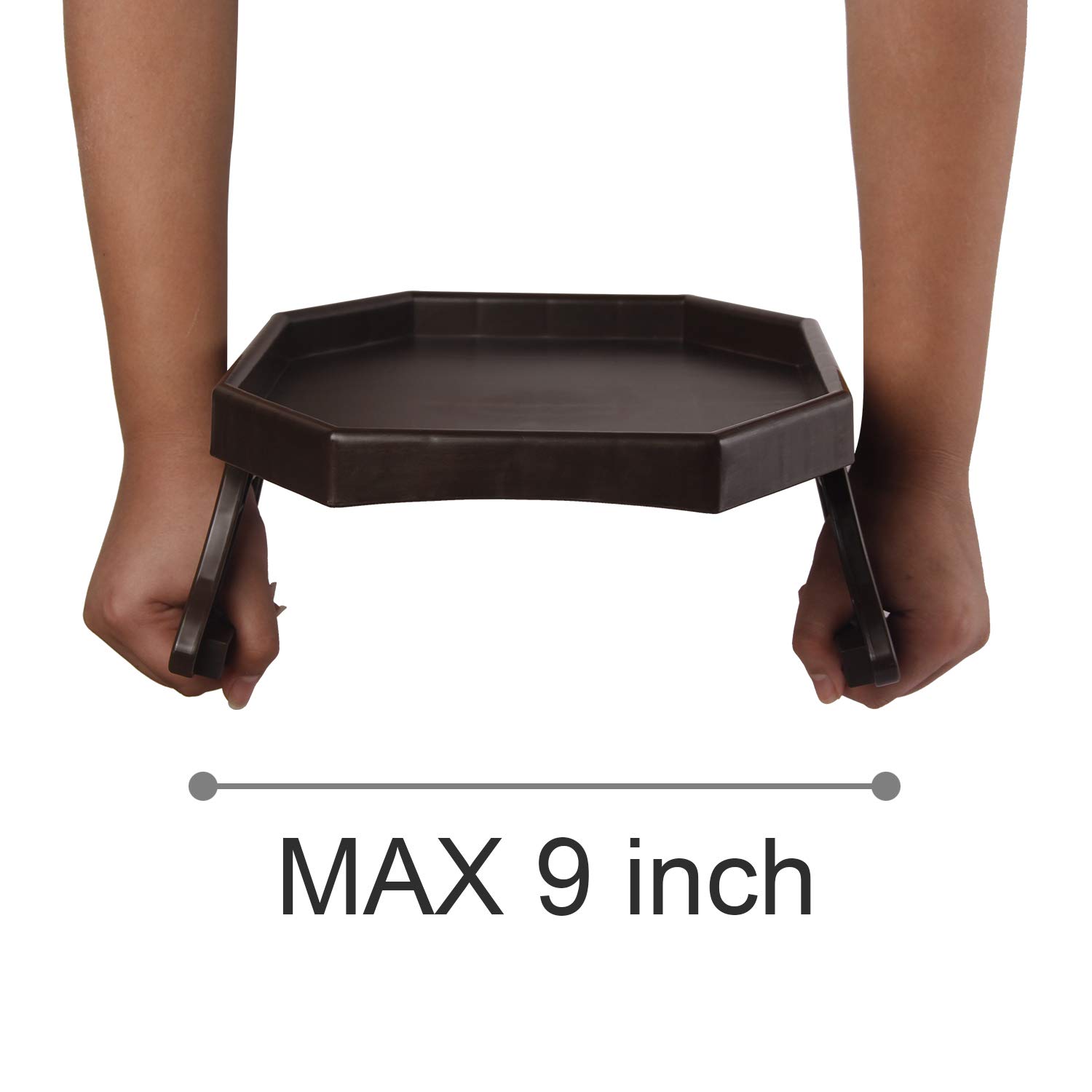 Foldable Plastic Clip-On Armrest Tray Table - Sofa Couch Snack & Drink Holder for Remote Control, Books, and Laptops - Perfect for Living Room, Bedroom, or Office Use (Brown)