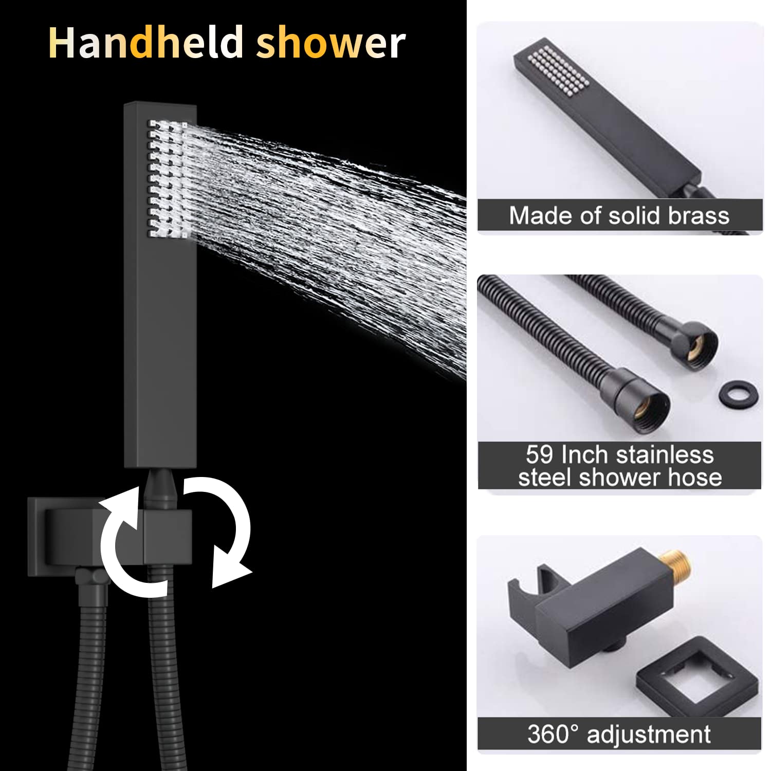 AYIVG 12 Inch Black Ceiling Rainfall Shower System with 6 Body Spray Jets - Modern Bathroom Mixer Shower Set for Luxurious Spa Experience at Home