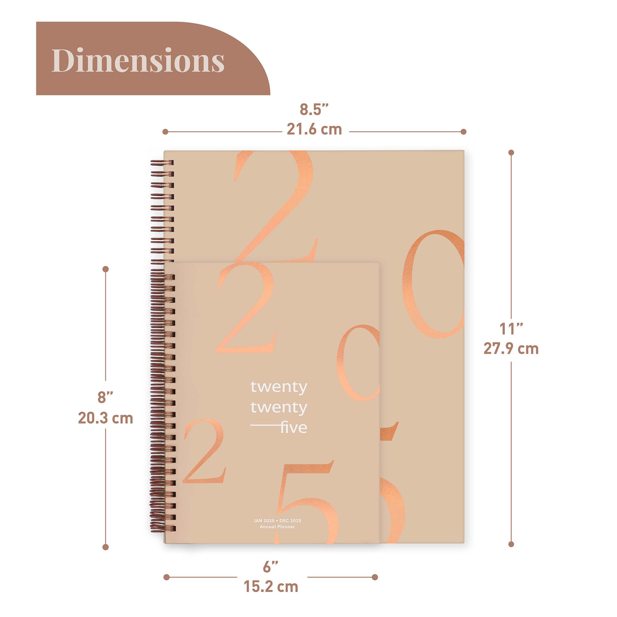Rileys & Co 2025 Floating Weekly Planner - Jan-Dec 2025, 6x8 Inch Beige Flexible Cover Planner with Monthly & Weekly Layouts, Notes Pages & Twin-Wire Binding | Perfect for Work, School & Personal Organization