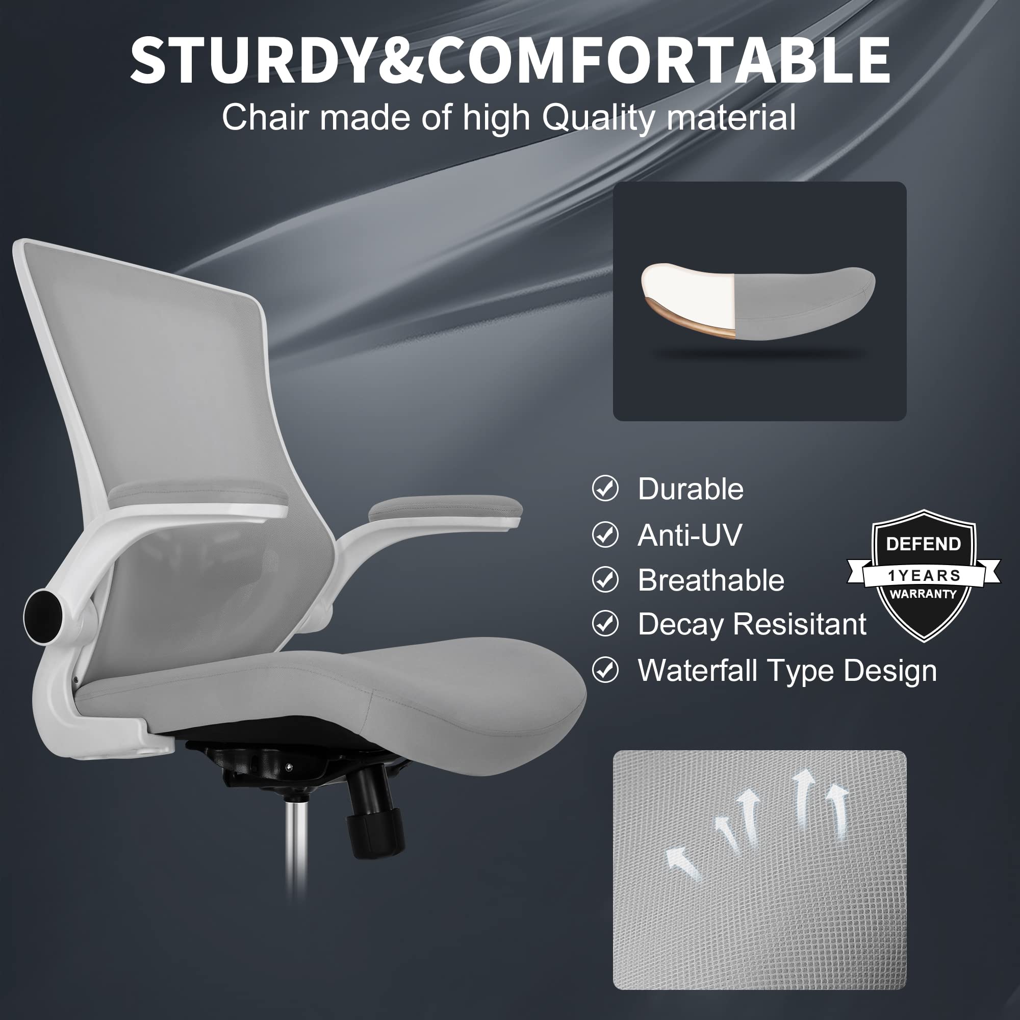 Misolant Adjustable Height Drafting Chair - Ergonomic Office Chair with Lumbar Support, Flip-Up Arms & Footrest Ring for Standing Desks, Bar Stools & Home Office Workspaces