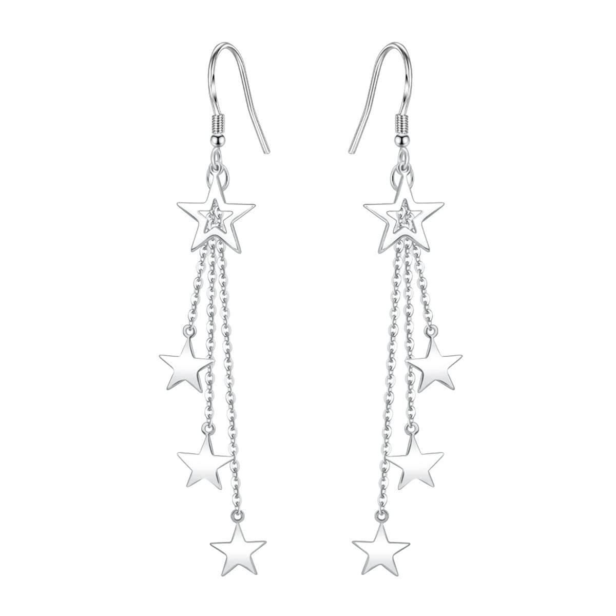 Long Star Tassel Drop Dangle Earrings for Women - Gold & Silver Asymmetrical Hypoallergenic Lightweight Earrings | Valentine's Day, Mother's Day, Birthday Gift | Perfect for Date Night, Office Wear & Special Occasions