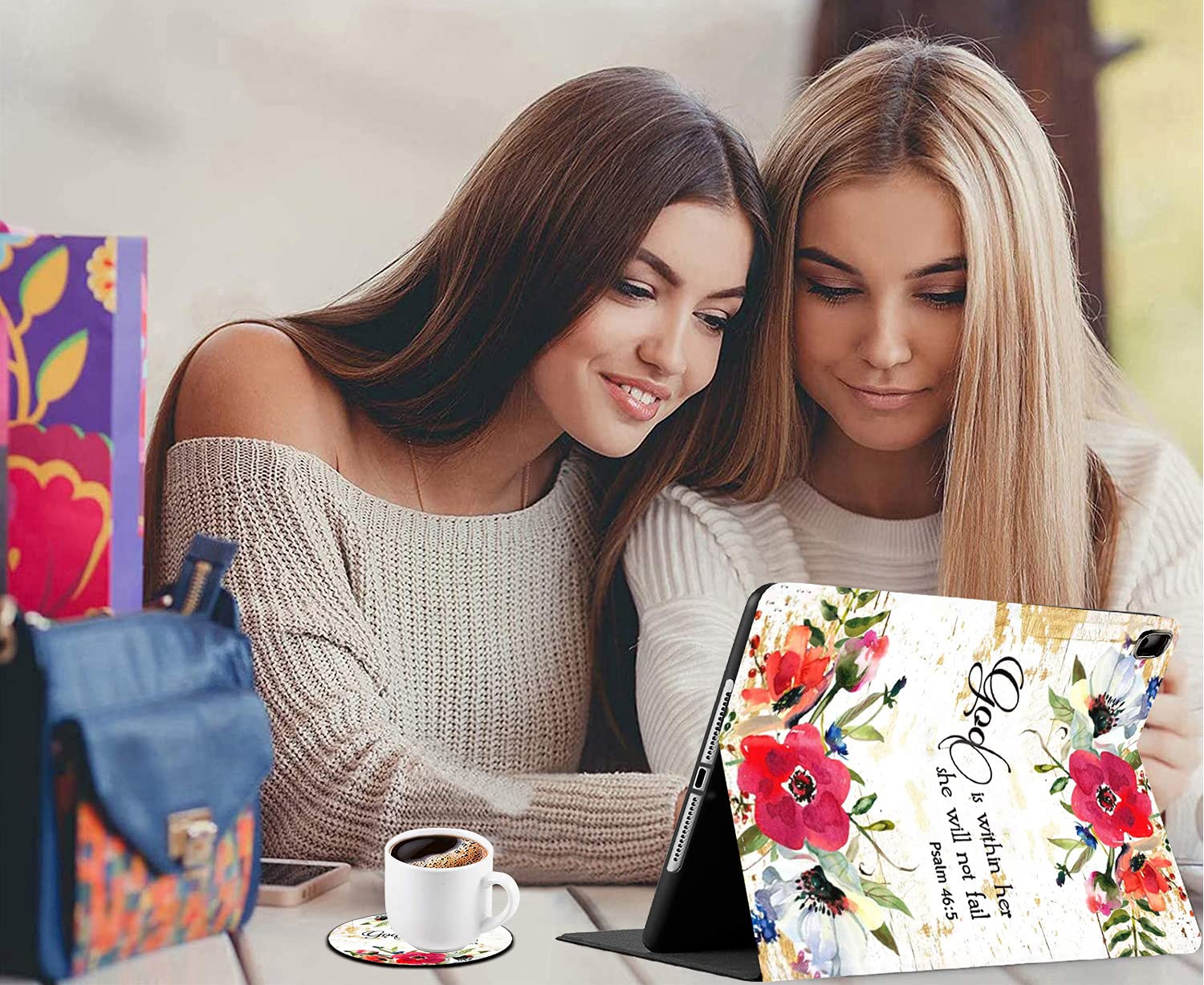 Durable Shockproof Protective Case for iPad 10.2 (8th/7th Gen 2020/2019), iPad Air 10.5 (2019) & iPad Pro 10.5 - Floral Design with Psalm 46:5 Quote - Perfect for Work, Travel, and Everyday Protection