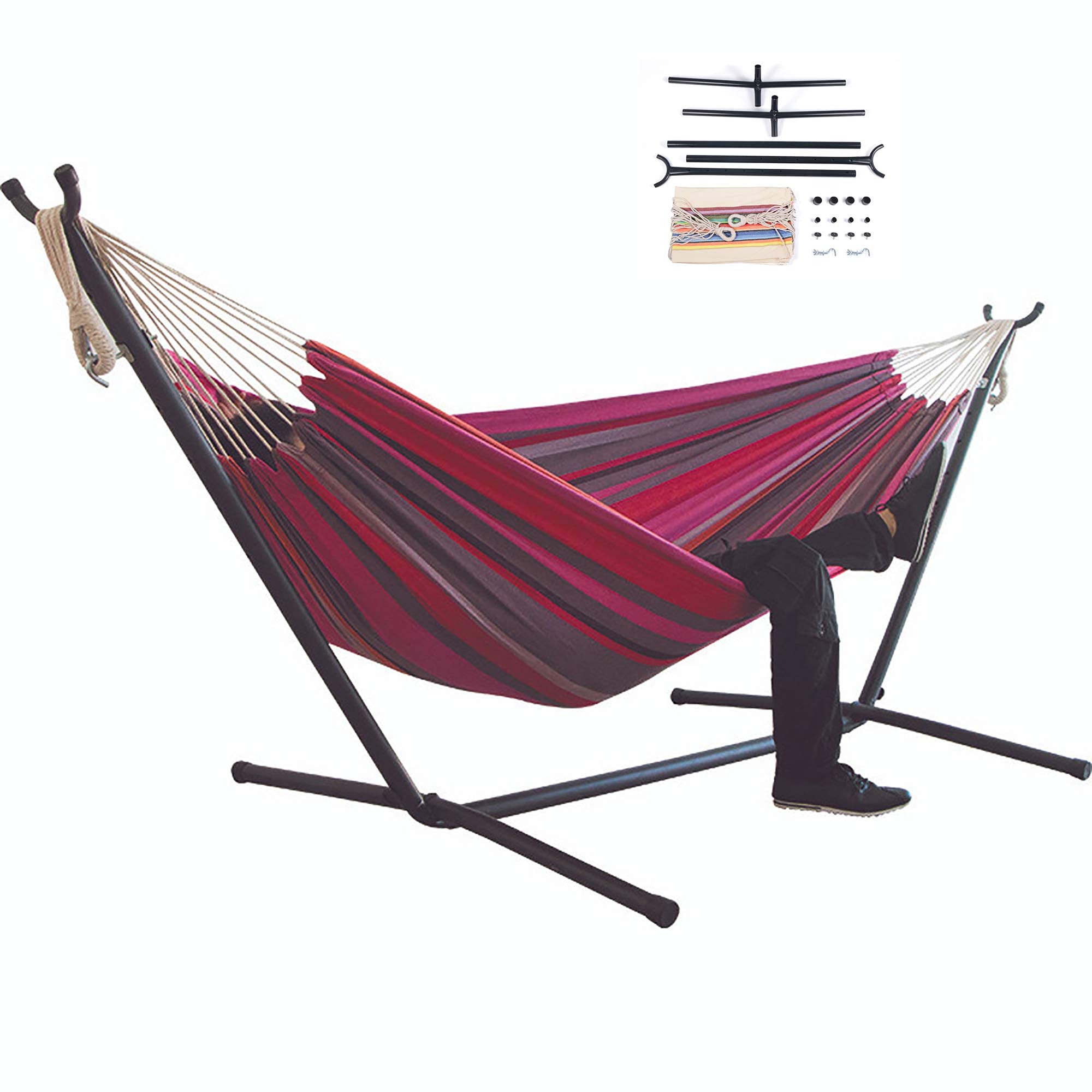 **2-Person Thickened Hammock with Stand - Portable Camping Hanging Bed & Outdoor Swinging Chair for Backyard, Beach, and Patio Relaxation**