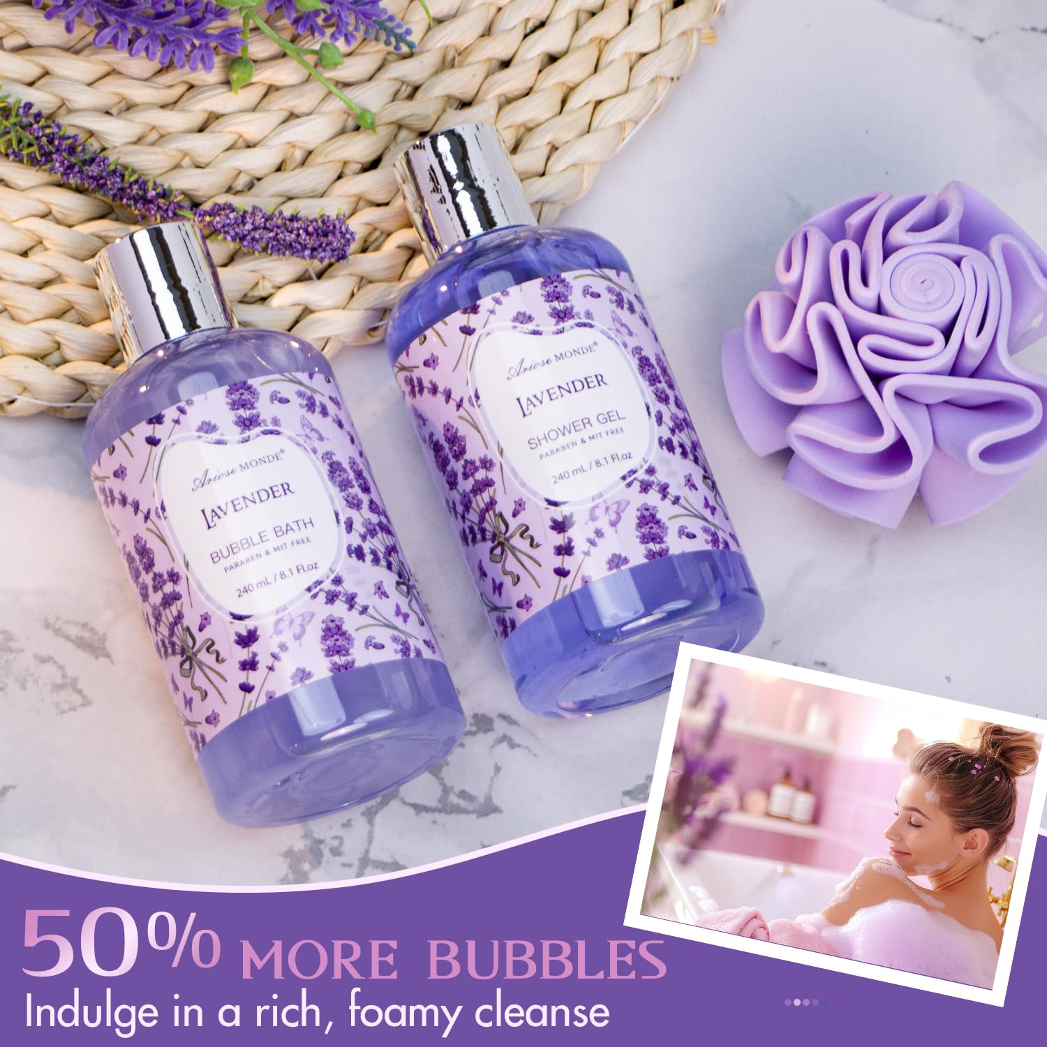 Luxury Lavender Spa Gift Basket for Women - Relaxing Bath & Body Care Set with Essential Oils, Bath Salts, Scented Candles - Perfect Self Care Birthday Gifts for Her, Mother's Day Present & Home Spa Relaxation Kit