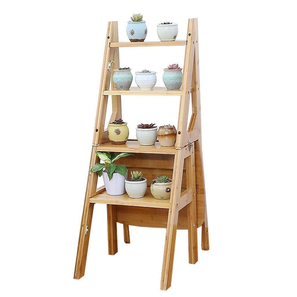 4-Step Foldable Bamboo Ladder Stool - Multifunctional Step Stool for Home, Kitchen, Office & Library - Use as Flower Stand, Chair or Step Ladder - Space Saving & Portable Design
