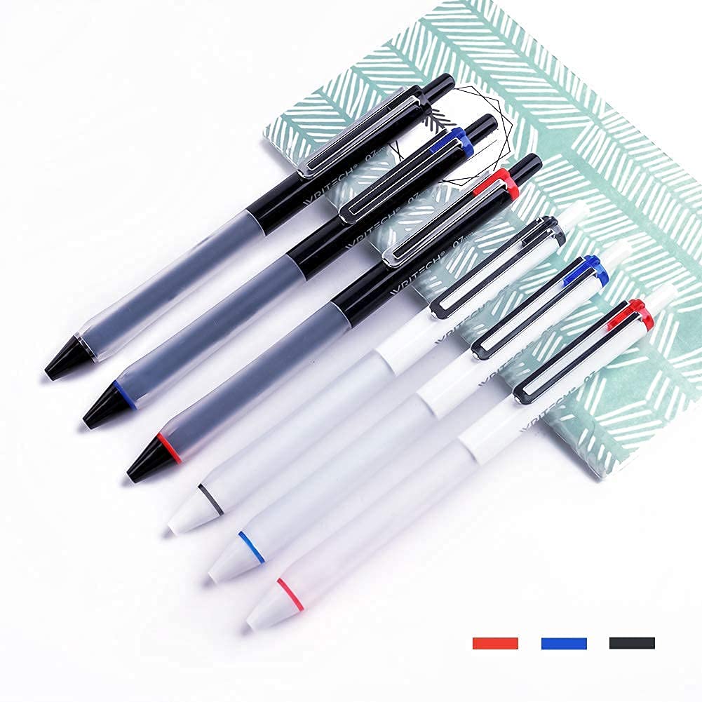 WRITECH Retractable Gel Pens 0.7mm Medium Point - Quick Dry No Bleed Ink, Soft Touch Comfort Grip (6 Pack, Black Blue Red) for Smooth Writing, Note Taking, Journaling, Office Work & School Supplies