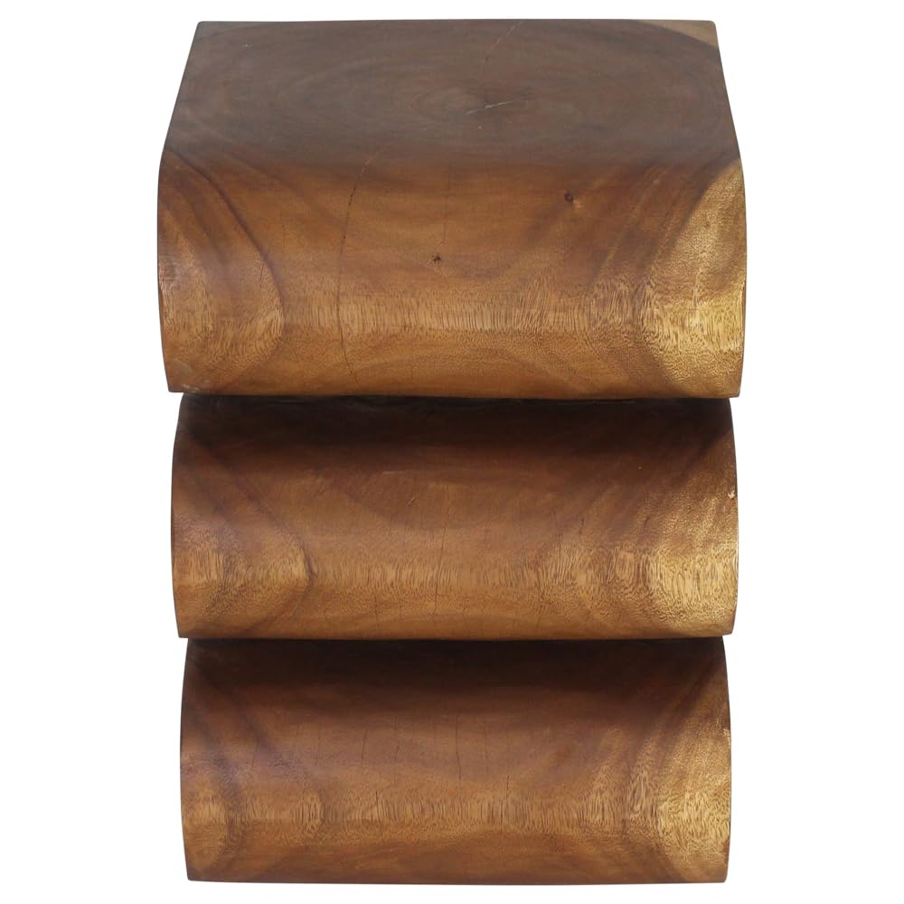 Haussmann® Wood Wave Verve Accent Snake Table - 14x14x20 Inches - Handcrafted Walnut Oil Finish - Modern Side Table for Living Room, Bedroom & Office Decor