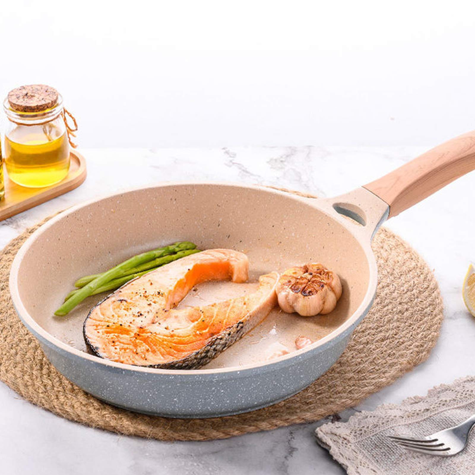 Non-Stick Flat Bottom Wok Pan - 20cm Maifan Stone Coated, Thickened Base for Omelet & Steak - Compatible with Gas, Induction, Electric & Ceramic Stovetops - Perfect for Asian Stir-Fry, Searing Meats & Home Cooking