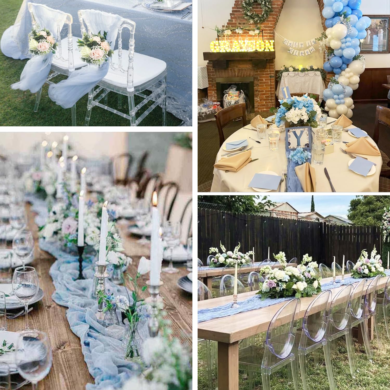 10 Pack Dusty Blue Cheesecloth Table Runners - 10ft Boho Gauze Fabric for Wedding Arch Draping, Bridal Baby Shower, Birthday Party & Cake Table Decor - Rustic Semi-Sheer Tablecloth for Boho, Farmhouse & Rustic Weddings