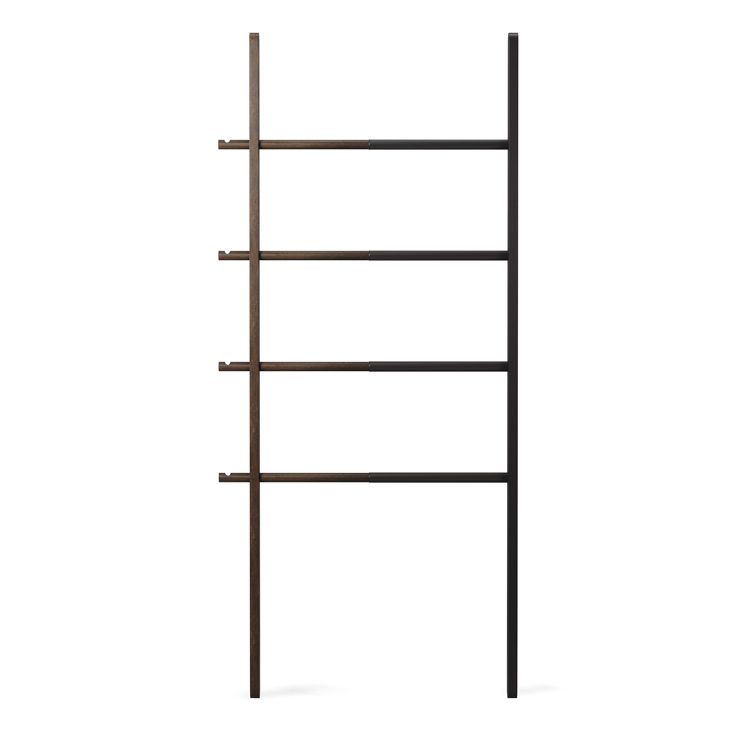 Umbra Hub Ladder - Expandable Freestanding Clothing Rack, Bathroom Towel Holder & Clothes Organizer in Black/Walnut - Perfect for Bedroom, Laundry Room & Small Space Organization