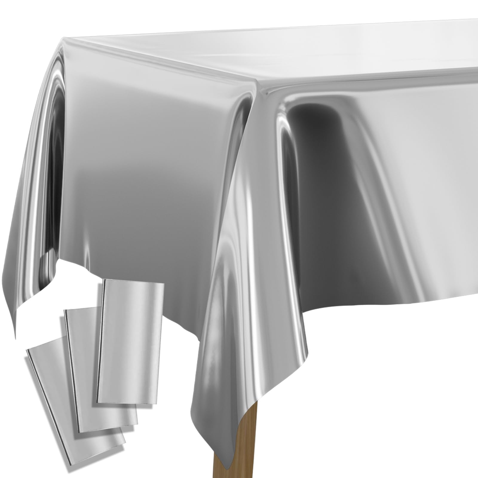 PartyWoo Silver Foil Tablecloth 3 Pack - 54 x 108 Inch Rectangular Metallic Table Cover - Waterproof & Wrinkle-Resistant for 6-8 Foot Tables - Perfect for Birthday, Wedding, Christmas Party Decorations & Holiday Dining Table Setting