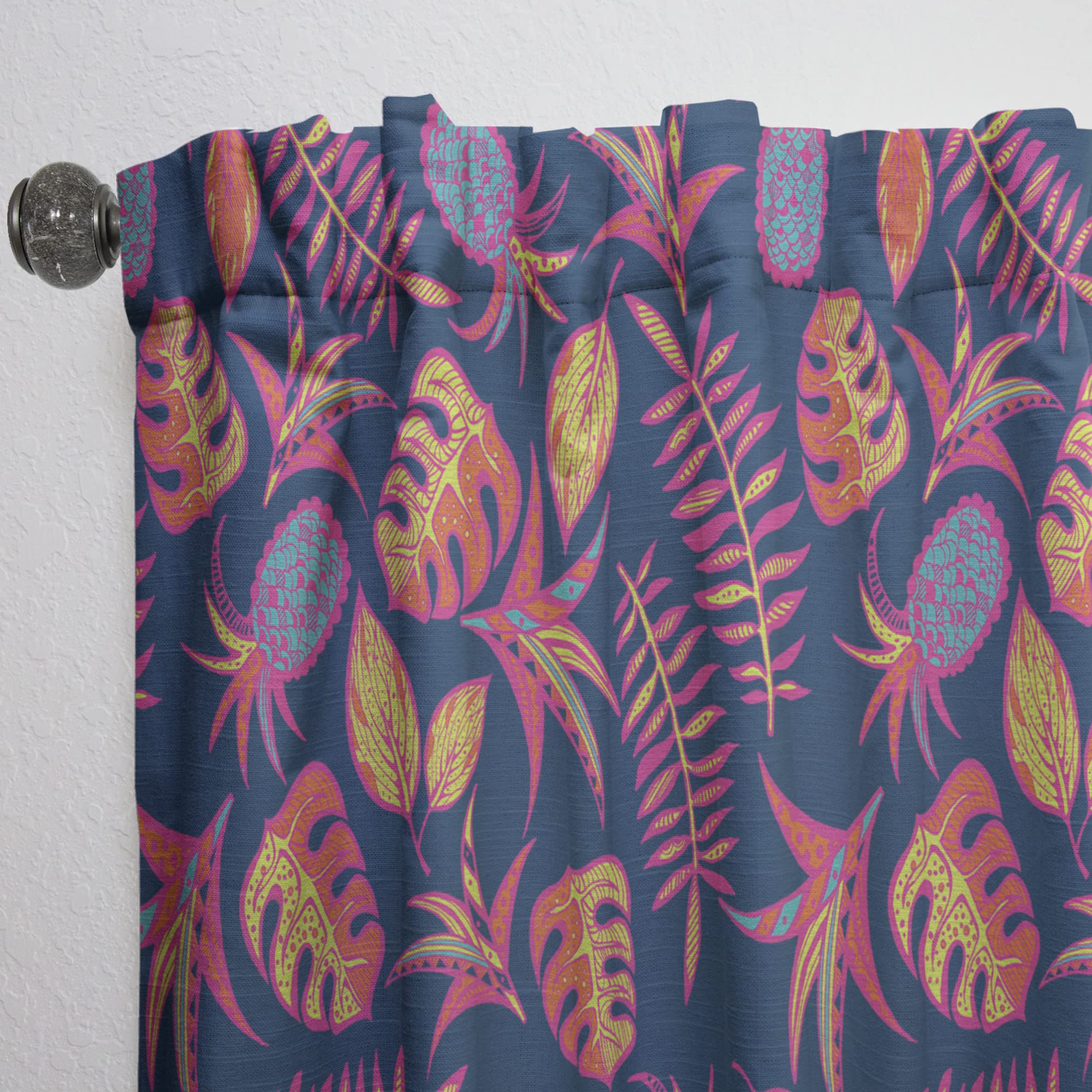 DesignQ Thermal Insulated Cartoon Tropical Pattern Curtains - Single Panel 52x84 Inches - Blackout Drapes for Bedroom & Living Room - Perfect for Kids Room, Nursery, and Tropical Themed Decor