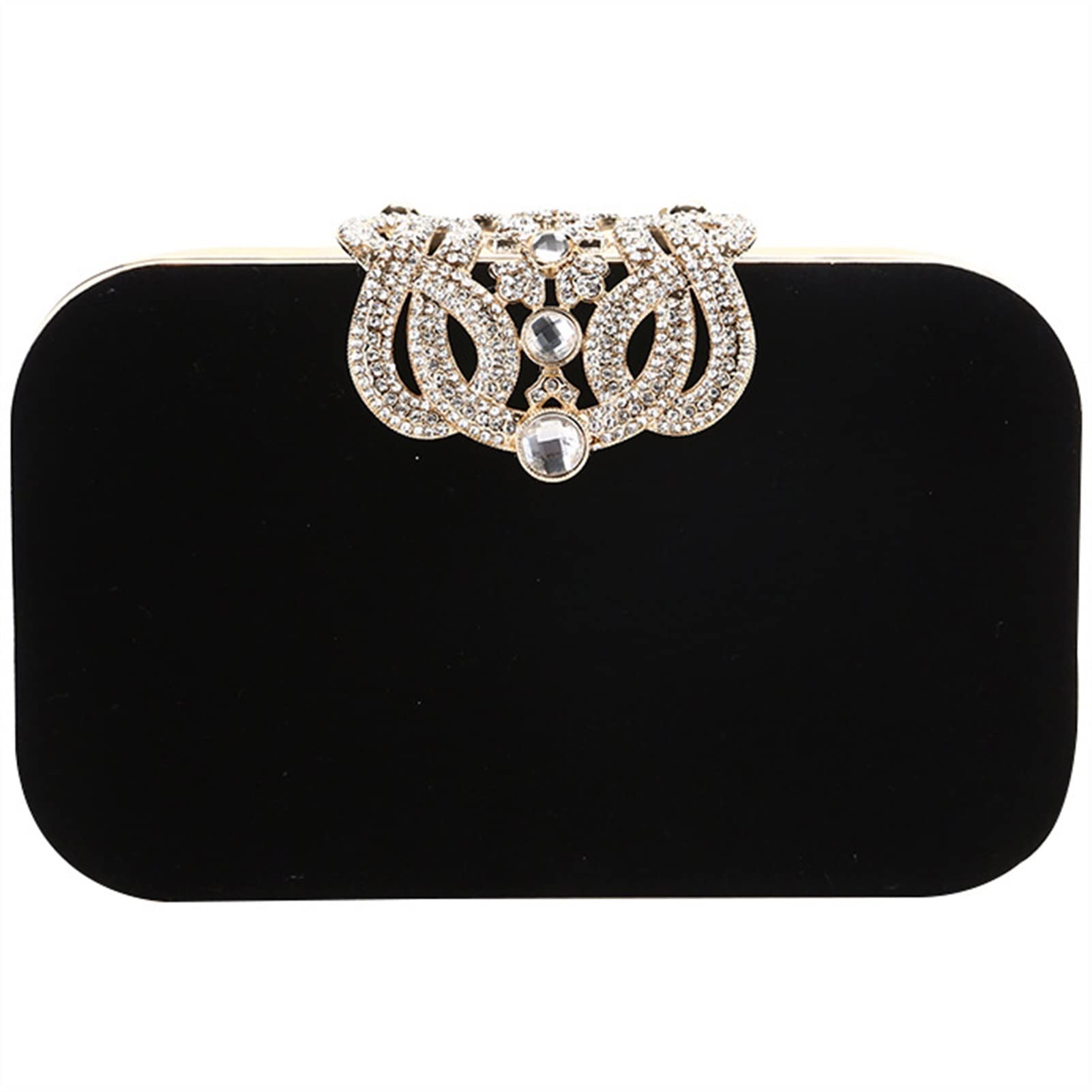 Elegant Velvet Evening Clutch Purse with Rhinestone Flower Closure - Women's Shoulder Crossbody Bag for Party, Wedding & Special Occasions (Black) - Perfect for Prom, Cocktail Events & Formal Gatherings