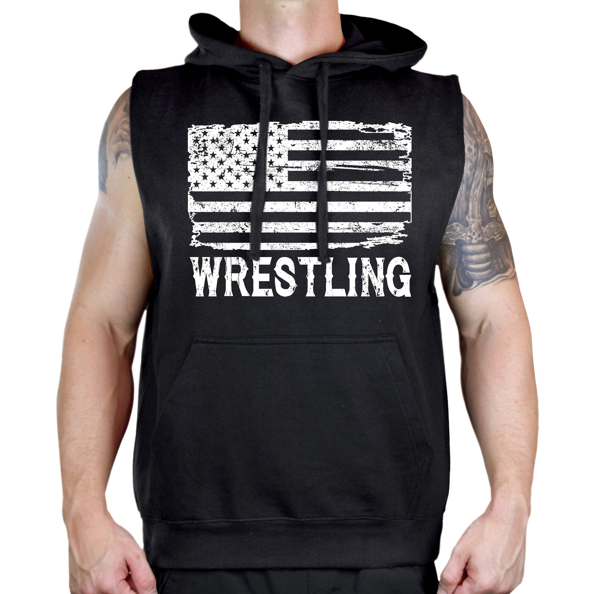 Interstate Apparel Men's Wrestling Hoodie - Patriotic American Flag Sleeveless Vest for Training & Competition | Perfect for Gym, MMA, and Sports Events