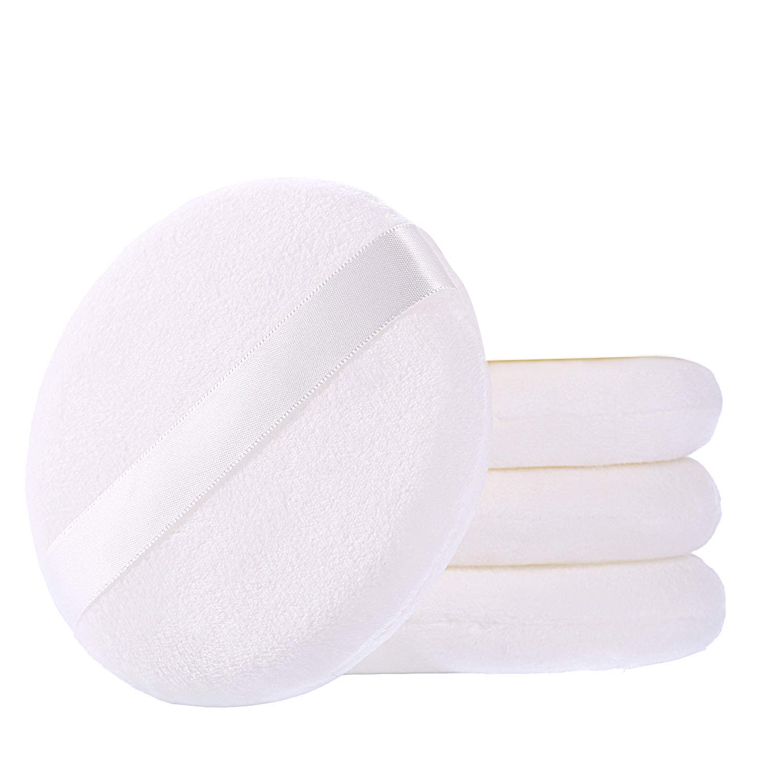 WSYUB Ultra Soft Large Velour Powder Puff for Body & Loose Powder - 4.13 Inch Round Makeup Puff (4-Pack, White) - Perfect for Full Body Makeup Application & Setting Powder