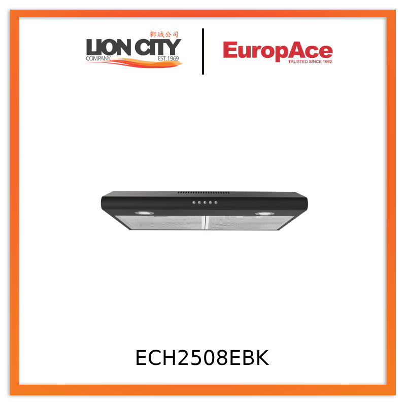 Europace ECH2508EBK 60cm Slimline Range Hood - Black Stainless Steel Kitchen Exhaust Fan with LED Lights | Perfect for Modern Apartments & Small Kitchens