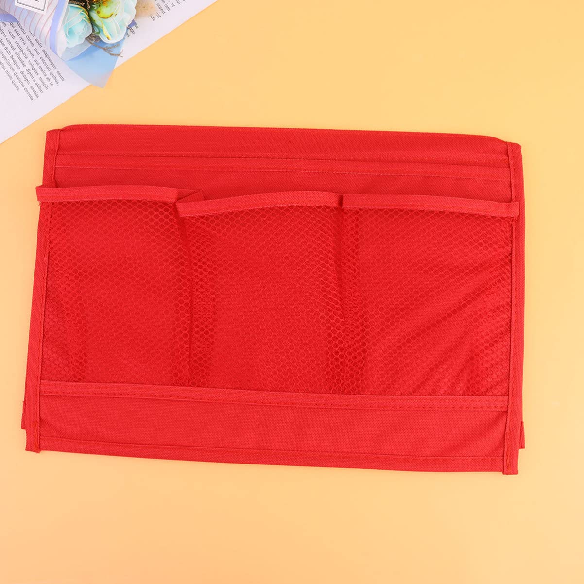 Zerodeko Bedside Storage Organizer - Hanging Pouch with Pockets for Phone, Books & Essentials - Under Sink, Couch & Mattress Storage Solution - Perfect for Bedroom, Living Room & Dorm Organization (Red)