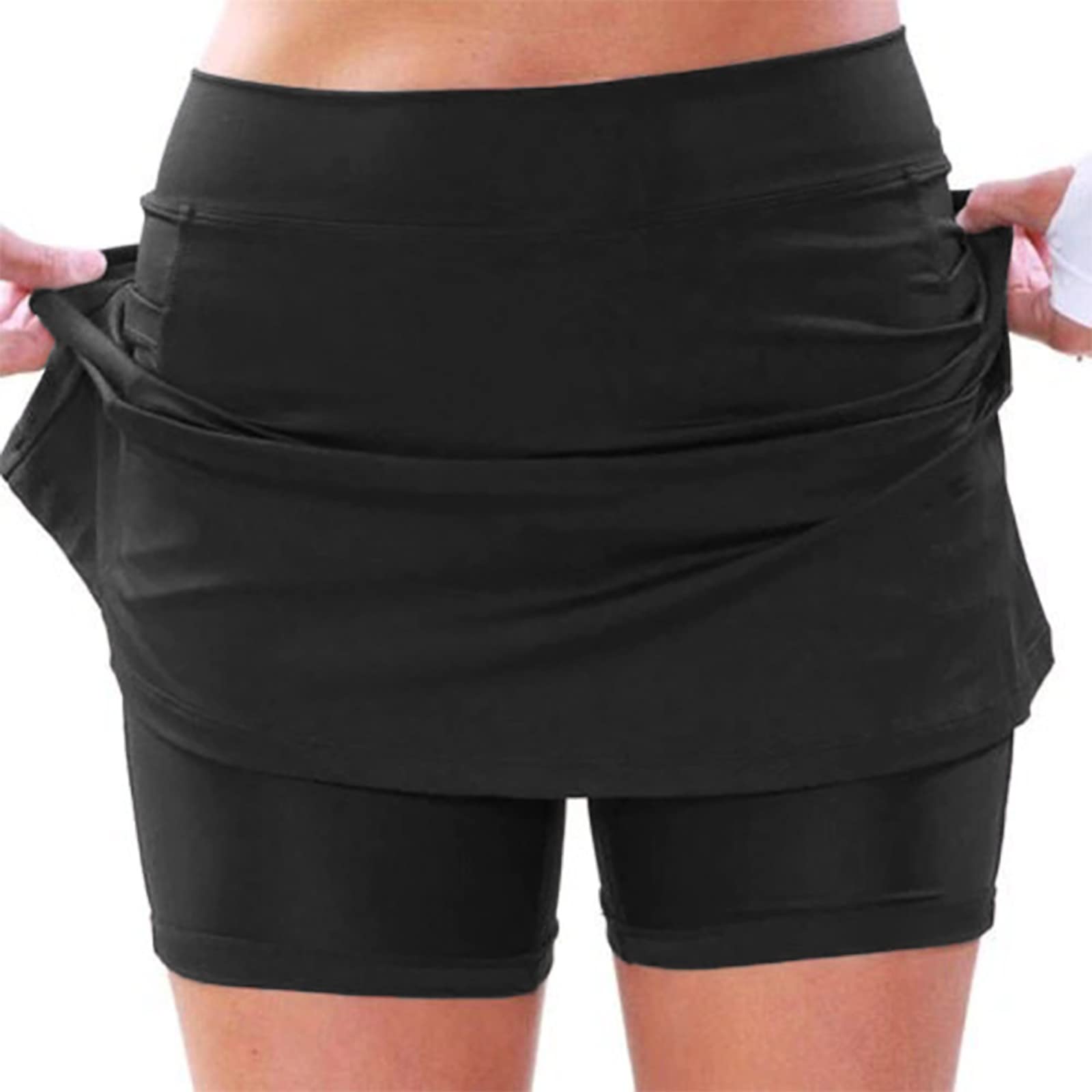 Women's High Waist Culottes with Pockets - Stretchy Mid-Length Shorts & Skirt Hybrid - Plus Size Solid Color Pants for Casual Wear & Office Outfits