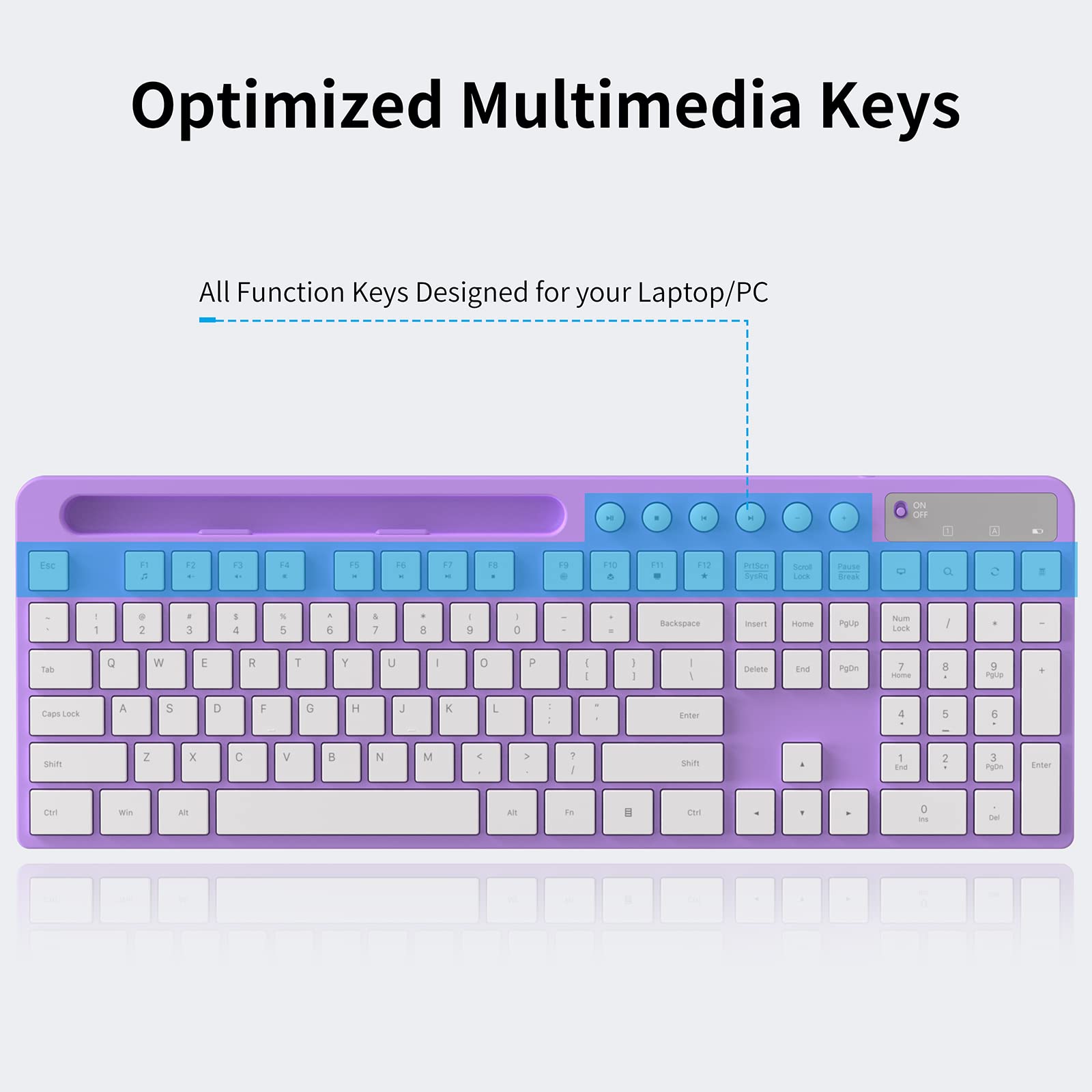 MARVO 2.4G Wireless Keyboard and Mouse Combo - Ergonomic Design with Silent 6-Button Mouse & Phone/Tablet Holder - Compatible with MacBook & Windows (Purple) - Perfect for Home Office, Gaming & Remote Work