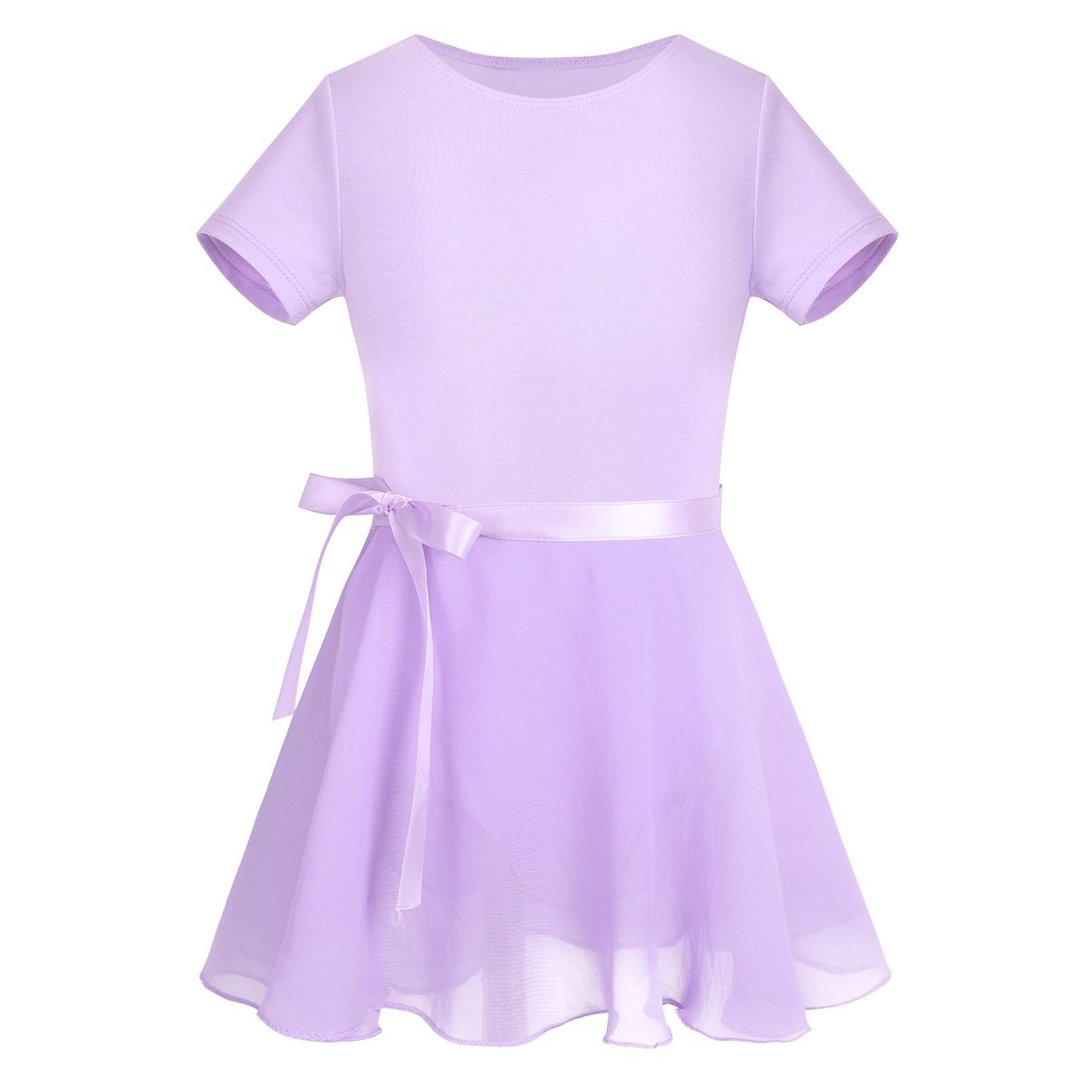 Girls Ballet Leotard with Chiffon Tutu Skirt - Classic Dancewear for Kids, Short Sleeve Athletic Leotard for Ballet Class, Recital & Performance (Pink, Size 4-6)