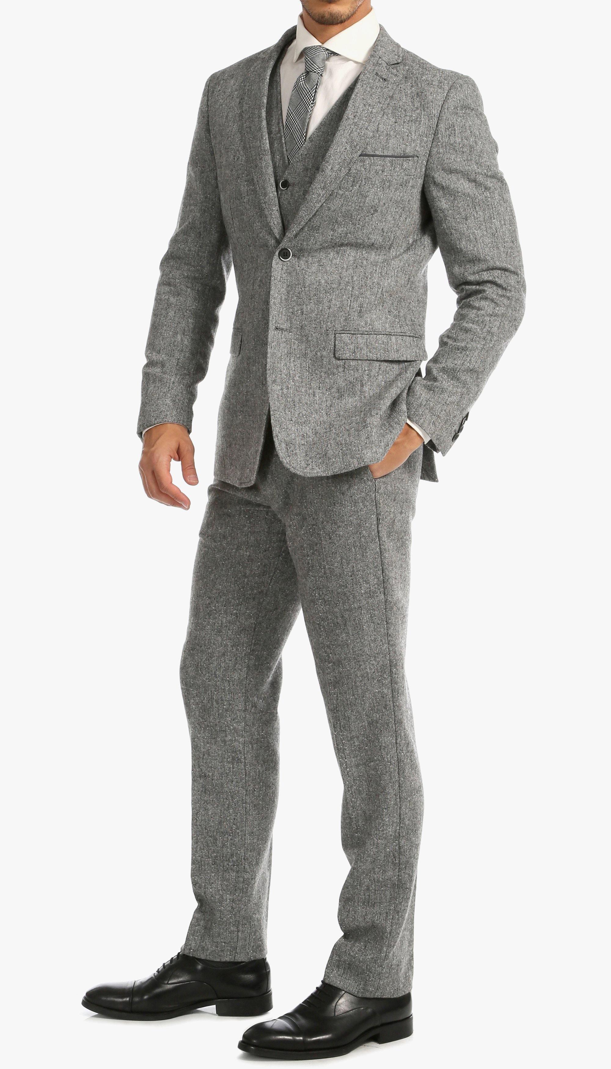 Grey Tweed Men's Slim Fit 3-Piece Suit | Formal Business Attire | Wedding, Office & Special Occasion Wear