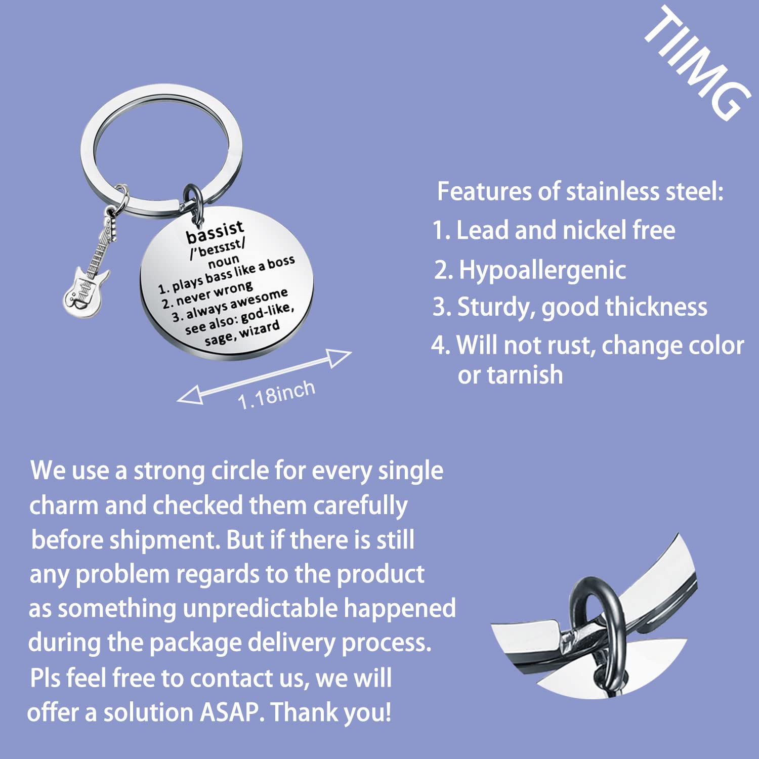 TIIMG Bassist Essential Keychain - Perfect Gift for Bass Guitar Players & Rock Band Musicians - Durable Metal Keychain with Bass Player Definition - Ideal for Music Lovers, Band Members & Concert Goers
