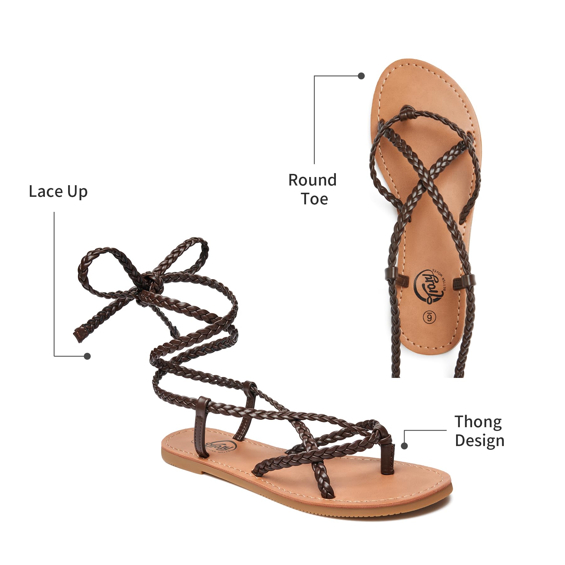 Women's Trary Lace-Up Gladiator Sandals - Open Toe Flat Dressy Summer Sandals for Beach & Casual Wear | 2023 Trendy Women's Fashion Footwear for Outdoor, Vacation & Daily Use