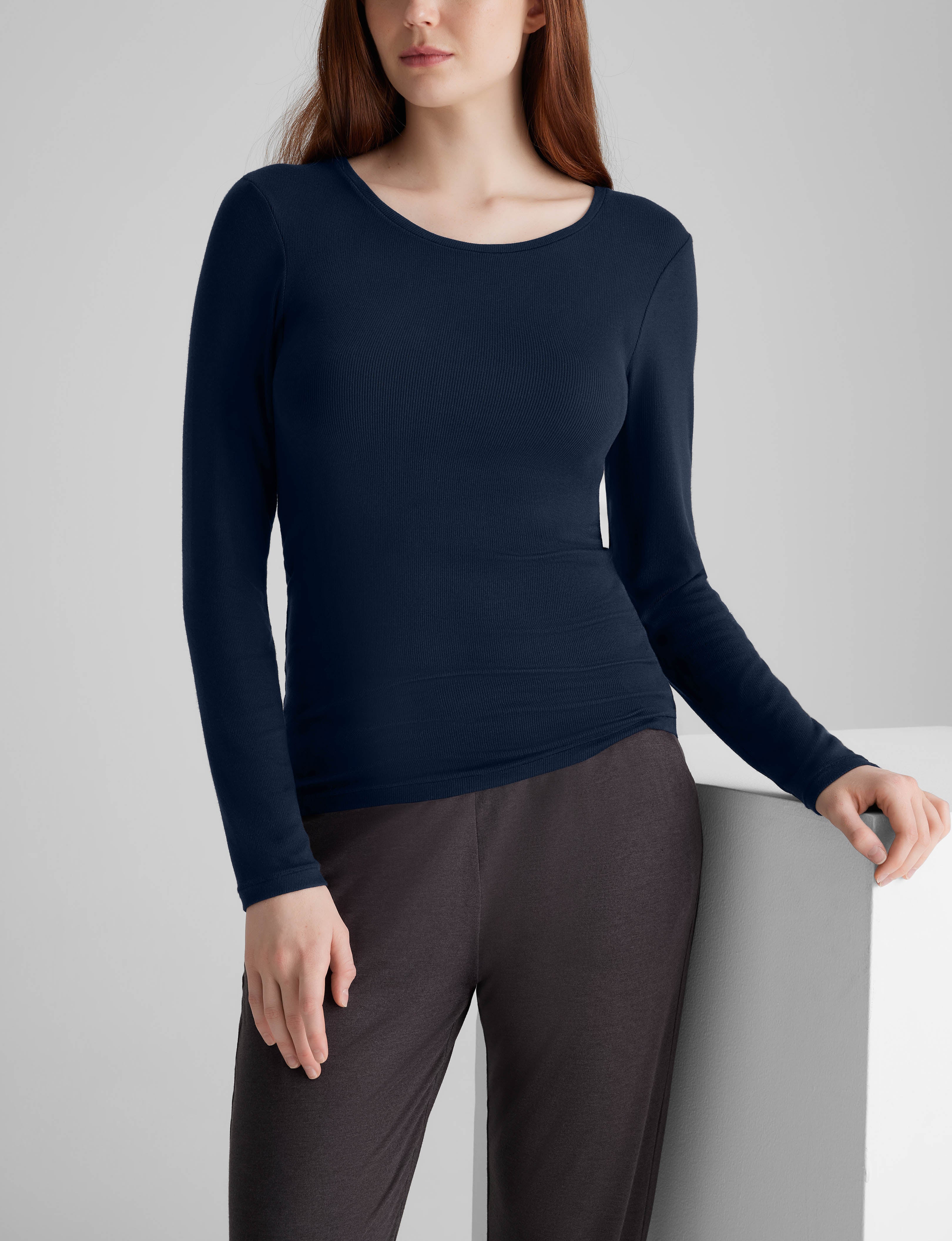 Women's Soft Micro Rib Long Sleeve T-Shirt - Comfortable Stretch Fit Casual Top for Everyday Wear | Perfect for Layering, Workouts & Lounge