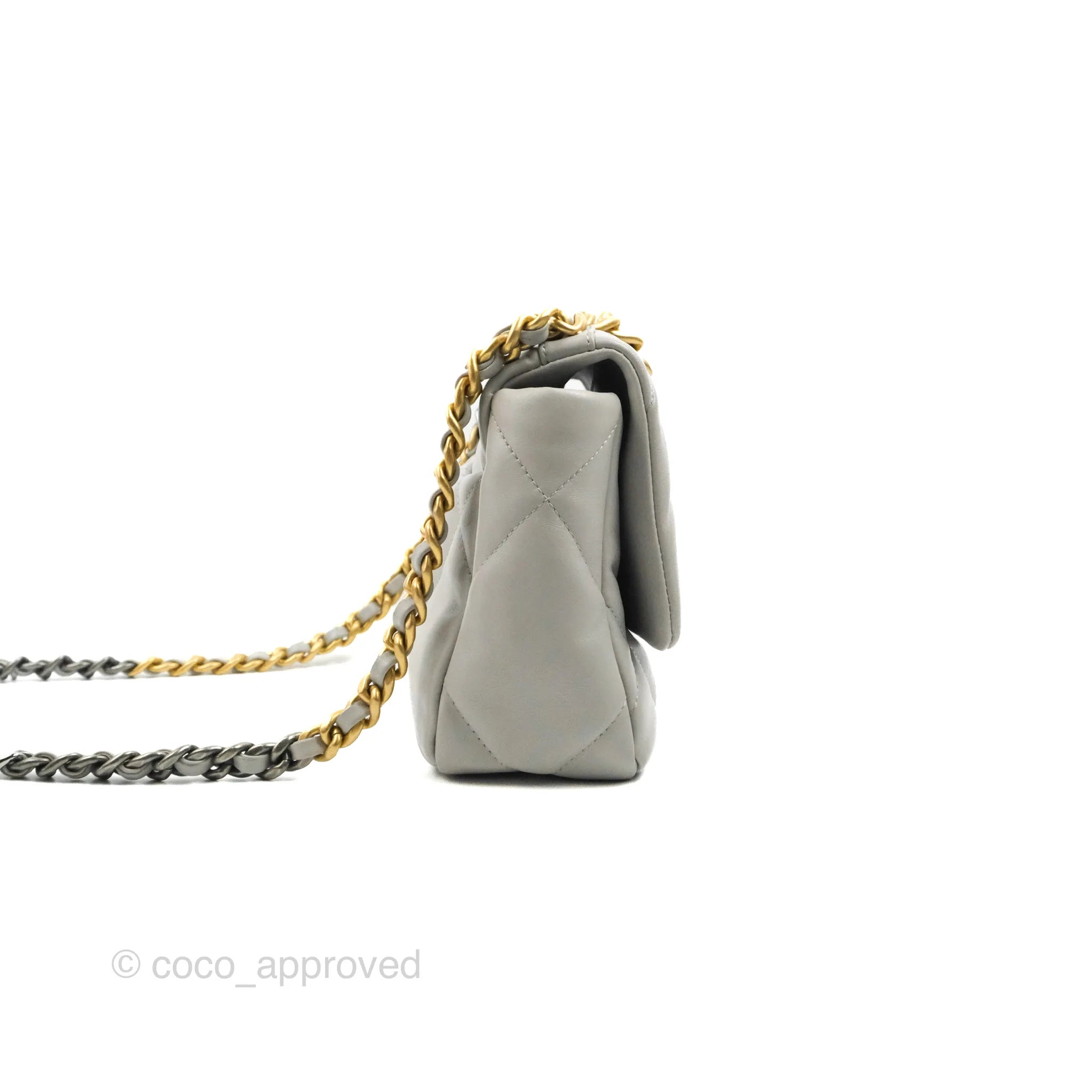 Chanel 19 Small Grey Lambskin Leather Bag with Mixed Gold & Silver Hardware - Perfect for Everyday Luxury & Evening Events