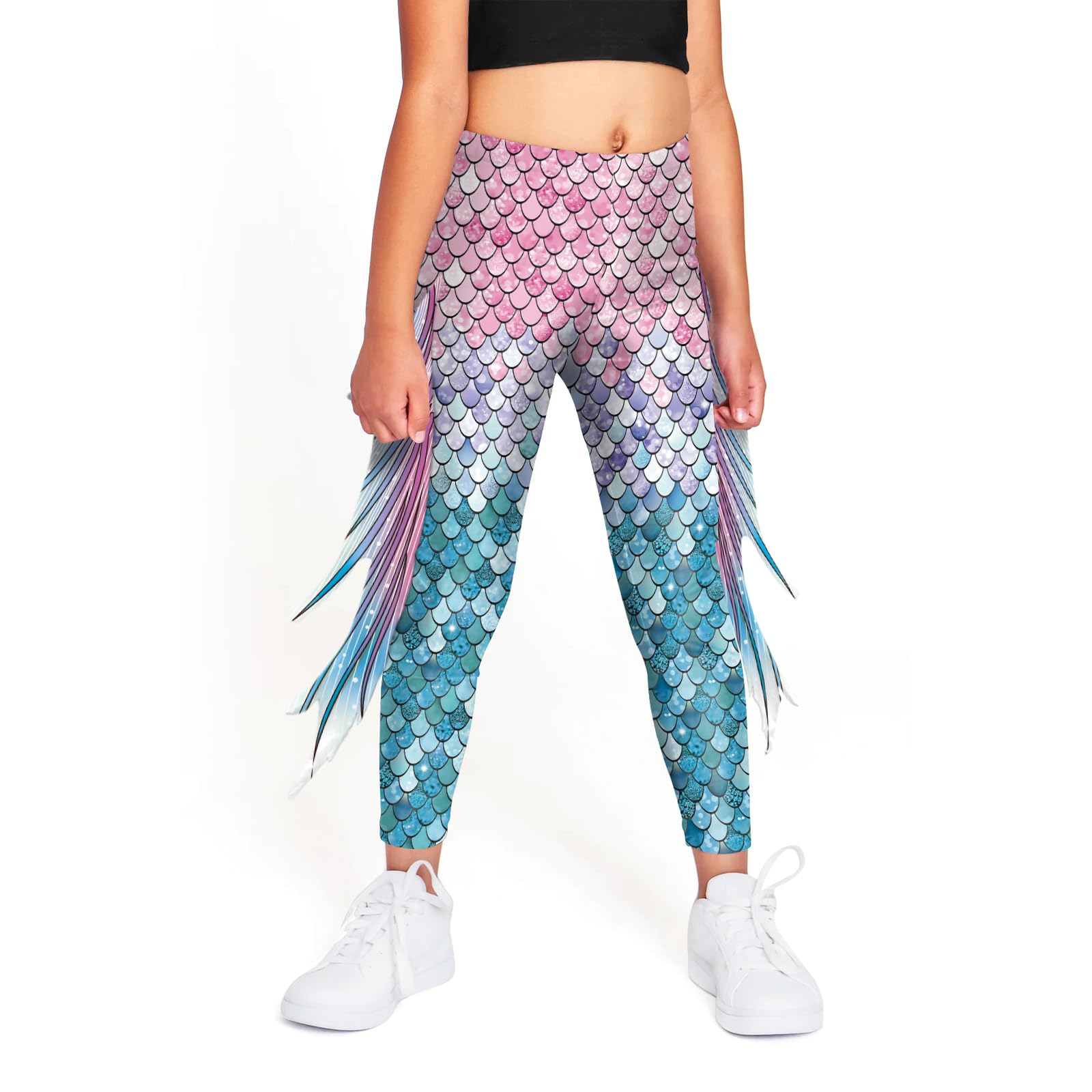 **Mermaid Leggings for Girls - Fish Scale Print Yoga Pants, Halloween Costume Tights, Mermaid Birthday Outfit - Perfect for Dance, Cosplay & Themed Parties**
